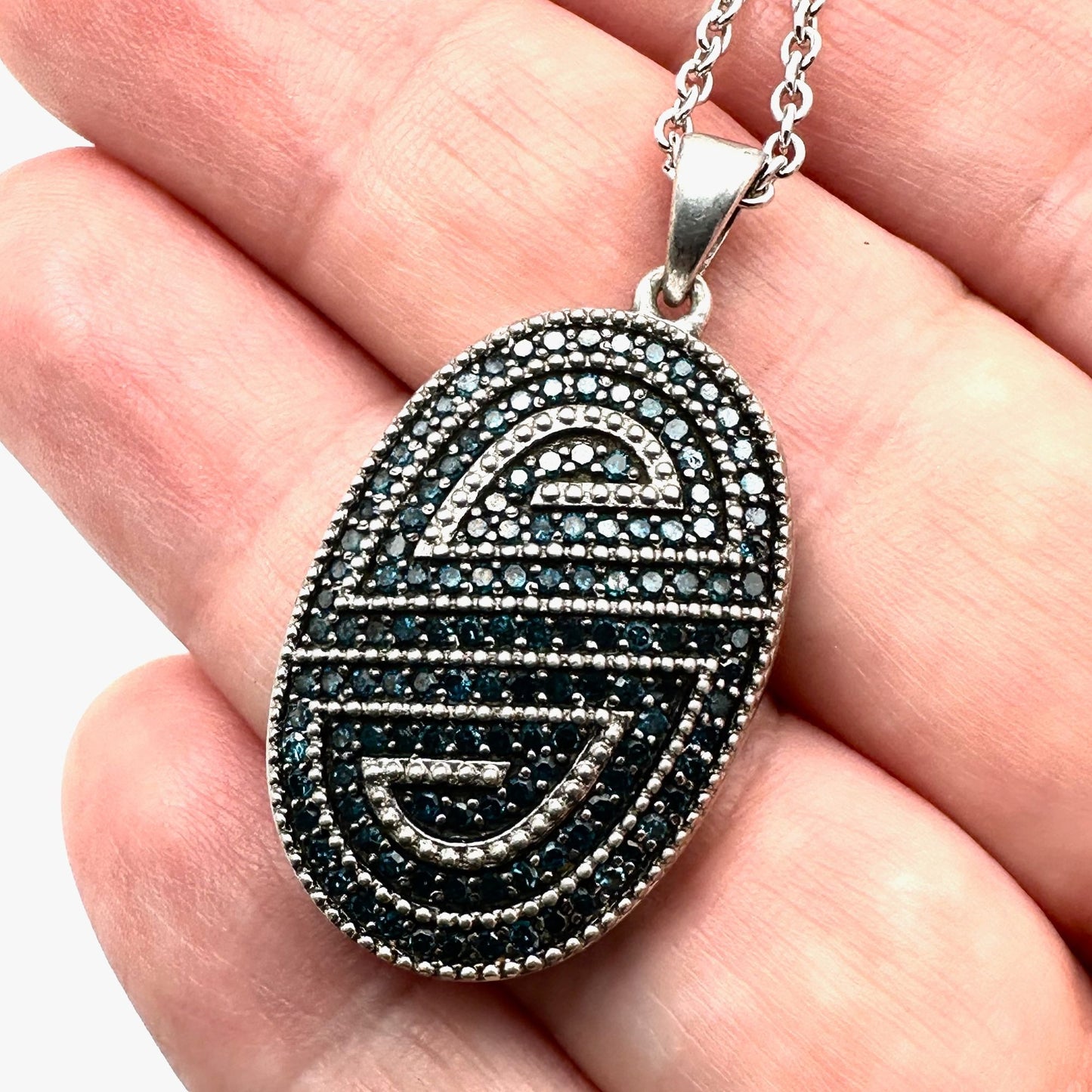 Blue Diamond 1.40 ctw Pendant Sterling Silver Necklace 18 Inch Chain