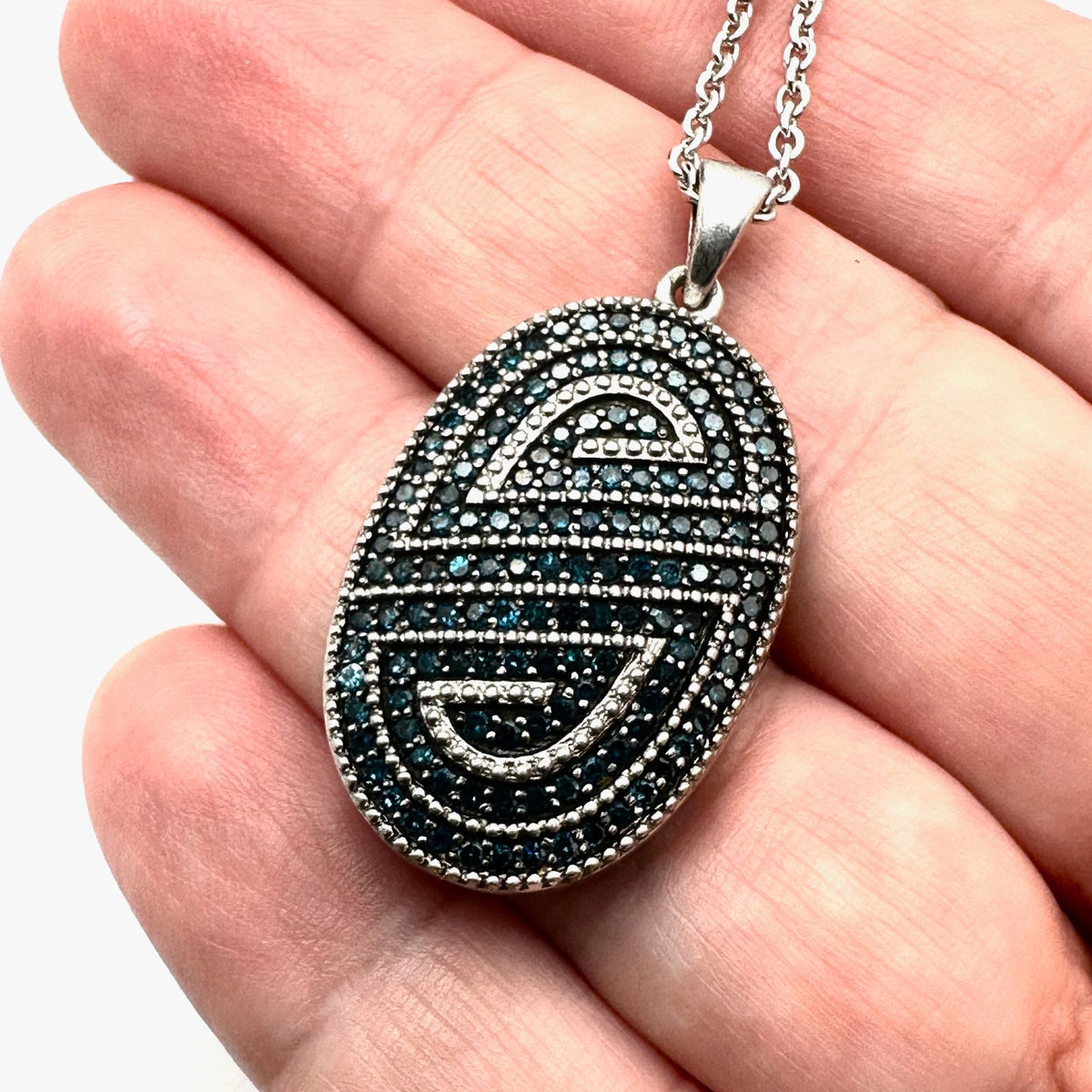 Blue Diamond 1.40 ctw Pendant Sterling Silver Necklace 18 Inch Chain