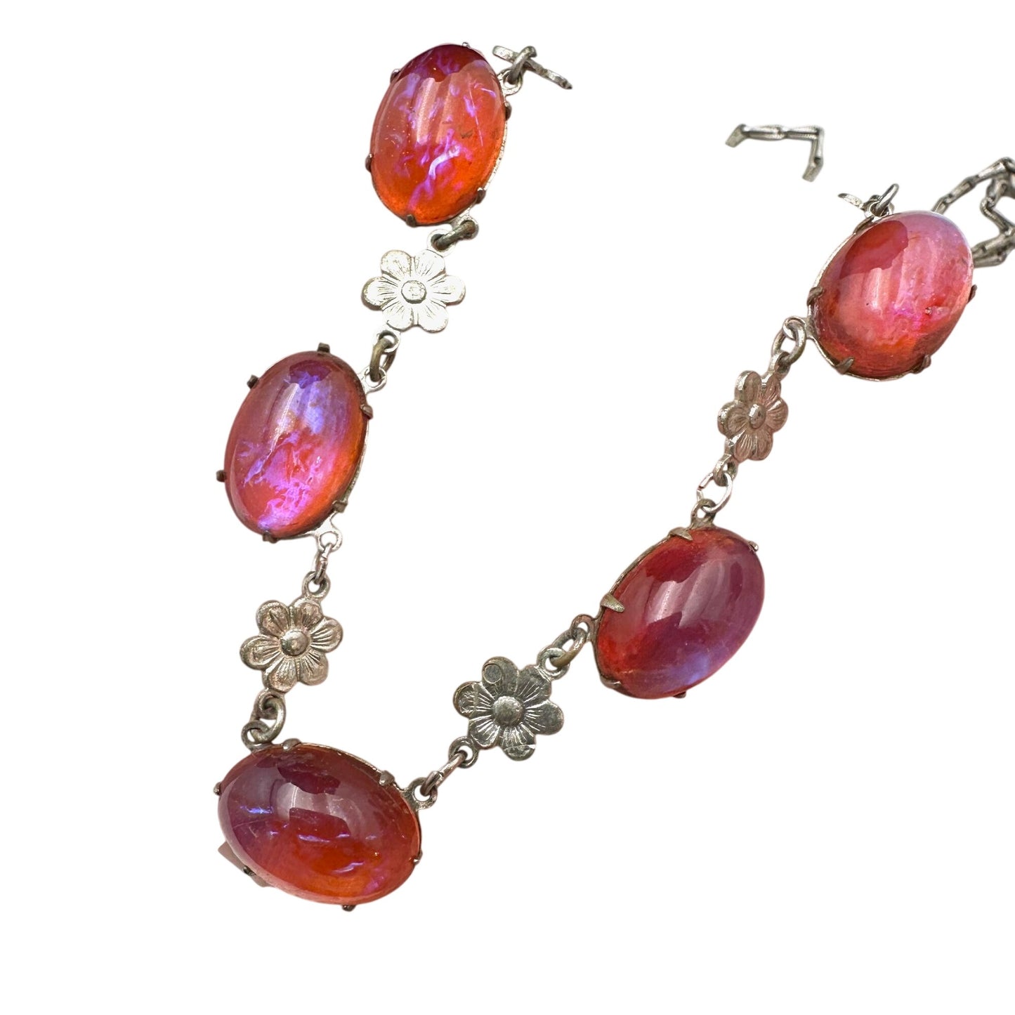Antique Art Deco Dragons Breath Glass Sterling Silver Necklace 18 Inch Rare