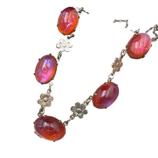 Antique Art Deco Dragons Breath Glass Sterling Silver Necklace 18 Inch Rare