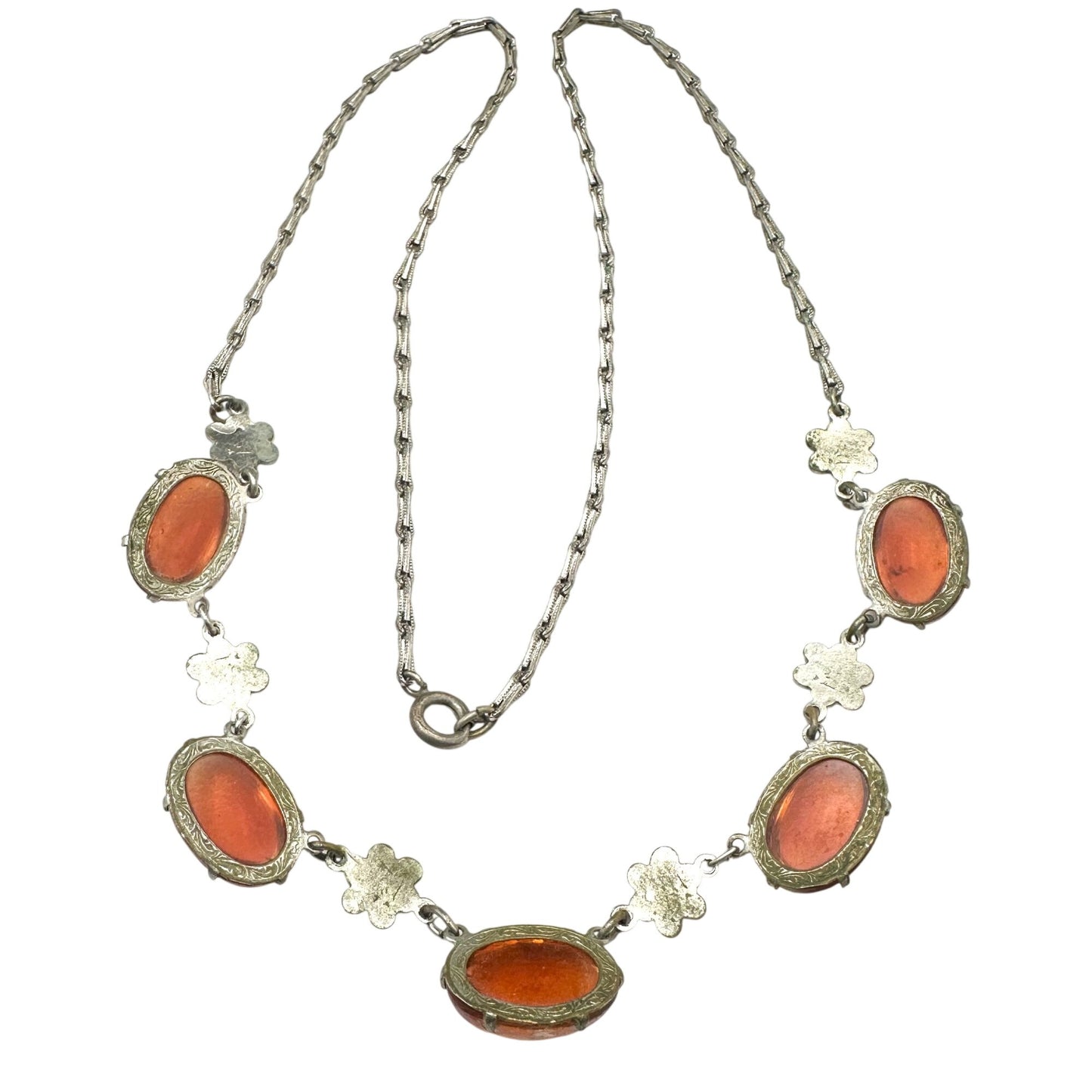 Antique Art Deco Dragons Breath Glass Sterling Silver Necklace 18 Inch Rare