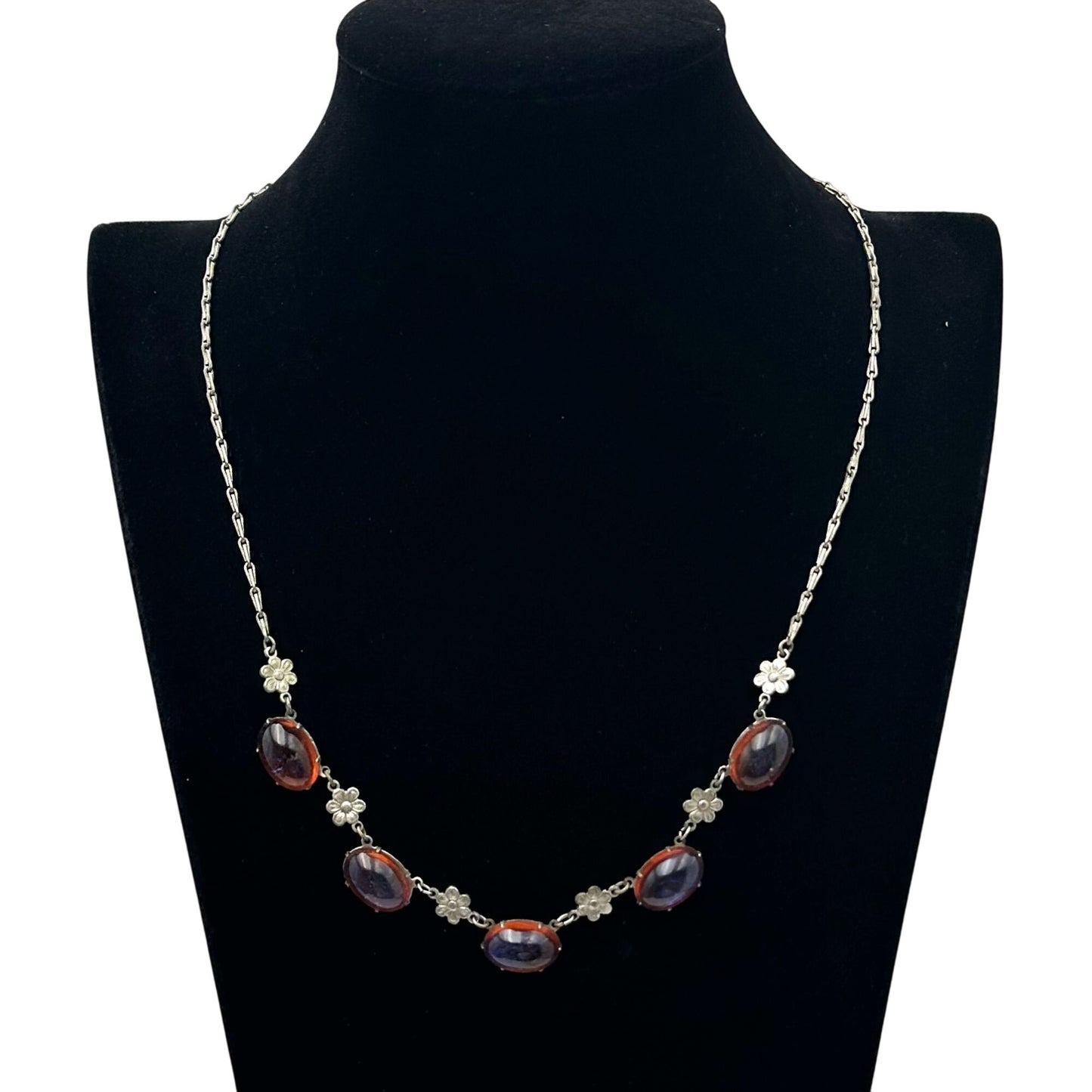 Antique Art Deco Dragons Breath Glass Sterling Silver Necklace 18 Inch Rare