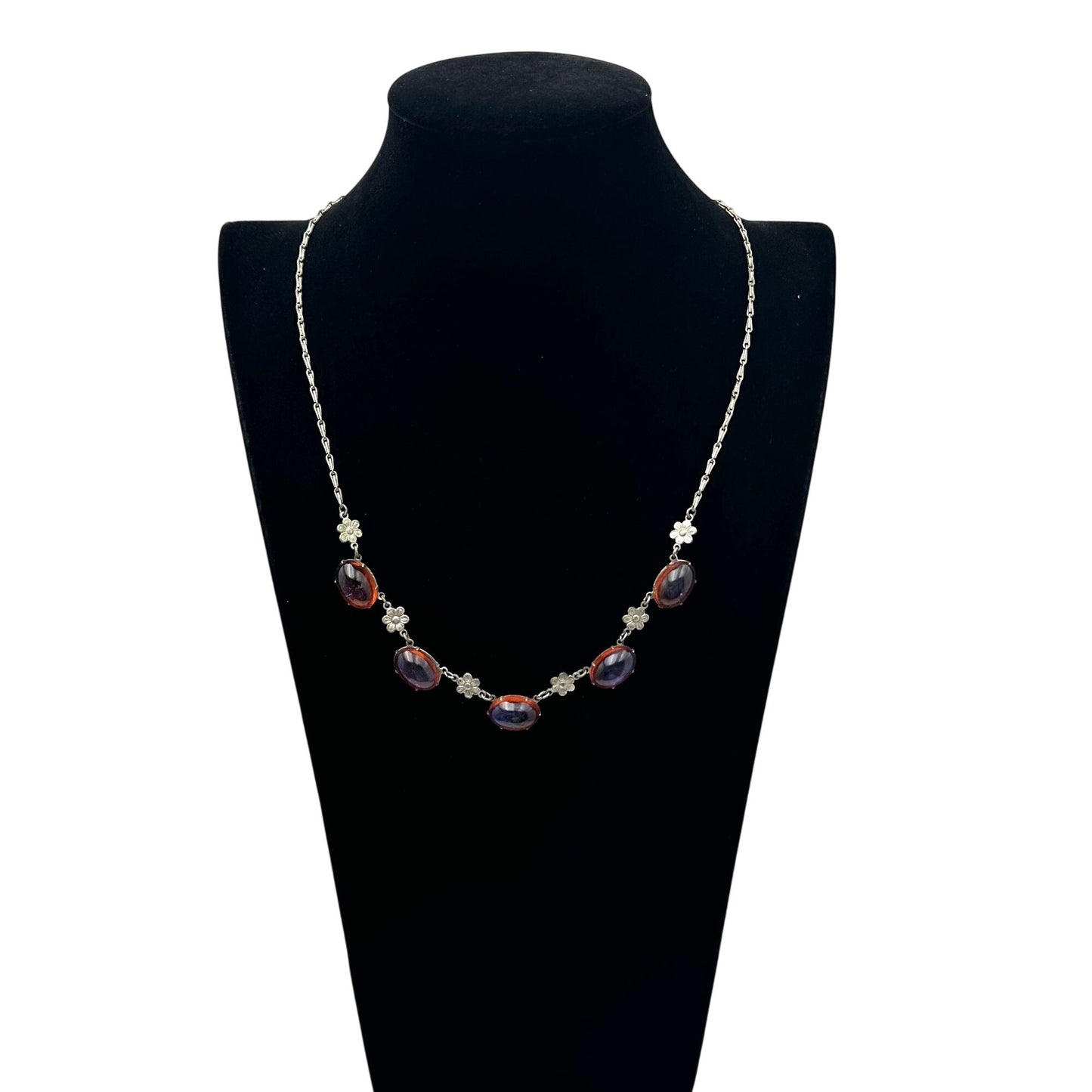Antique Art Deco Dragons Breath Glass Sterling Silver Necklace 18 Inch Rare