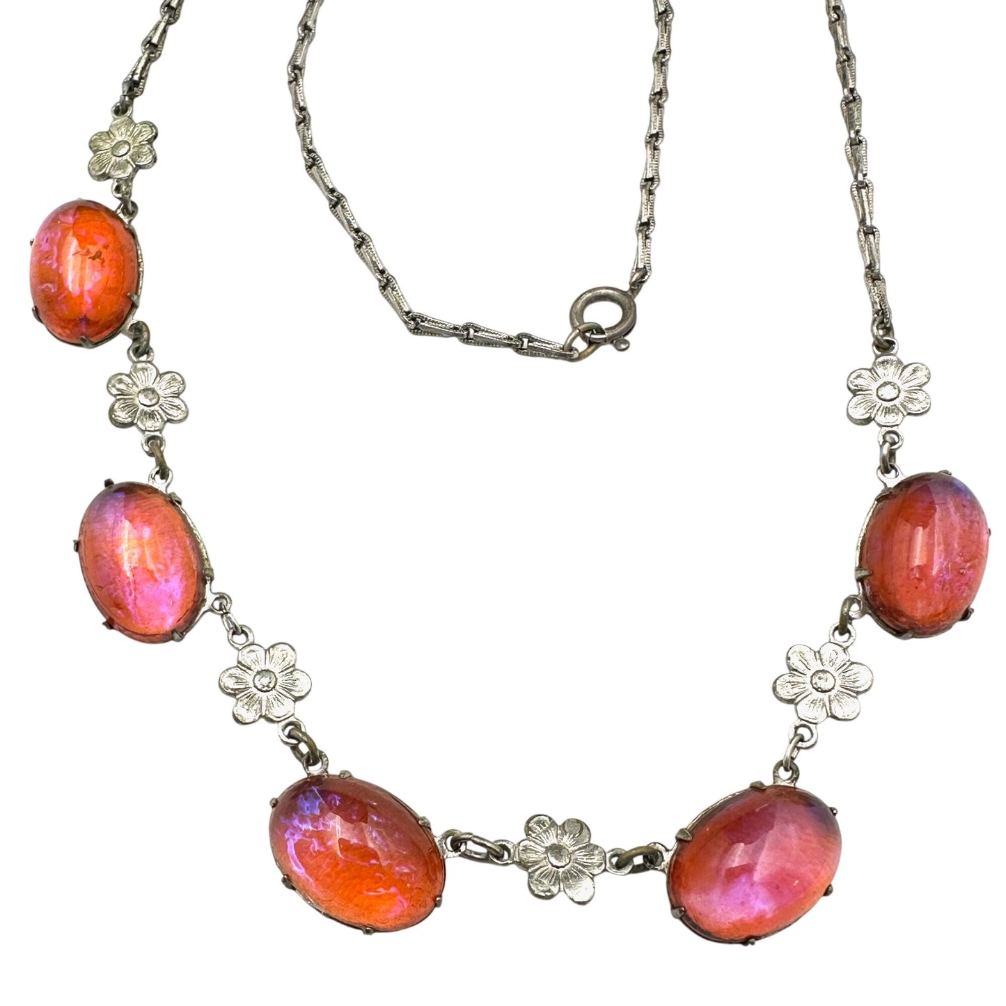 Antique Art Deco Dragons Breath Glass Sterling Silver Necklace 18 Inch Rare