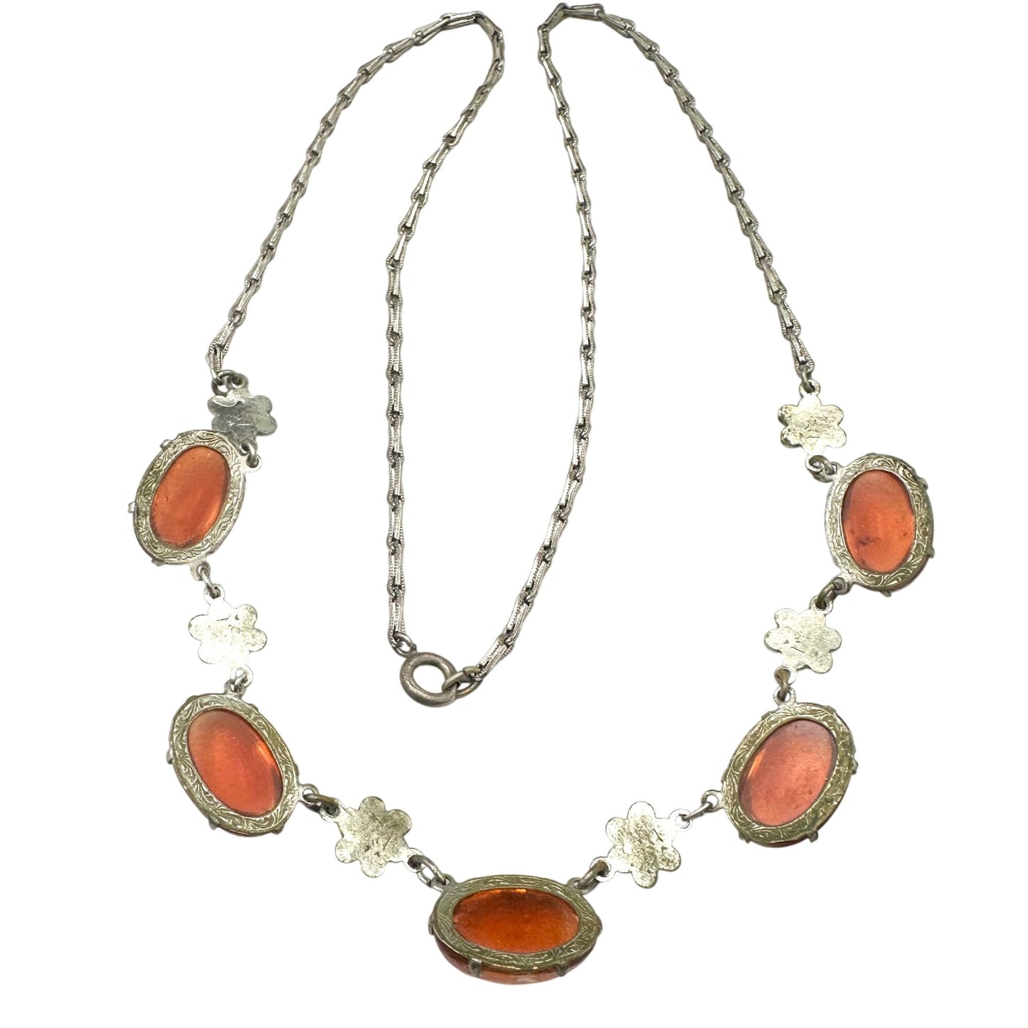 Antique Art Deco Dragons Breath Glass Sterling Silver Necklace 18 Inch Rare