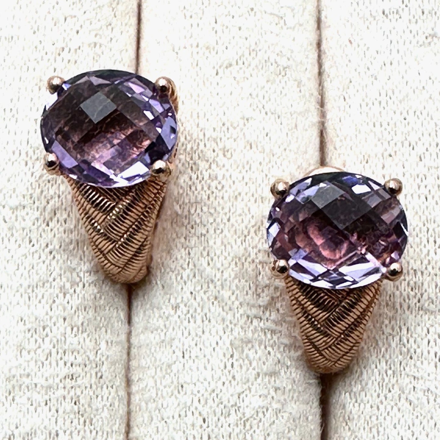 Judith Ripka Pierced Earrings Amethyst Rose Gold Plated Sterling Silver