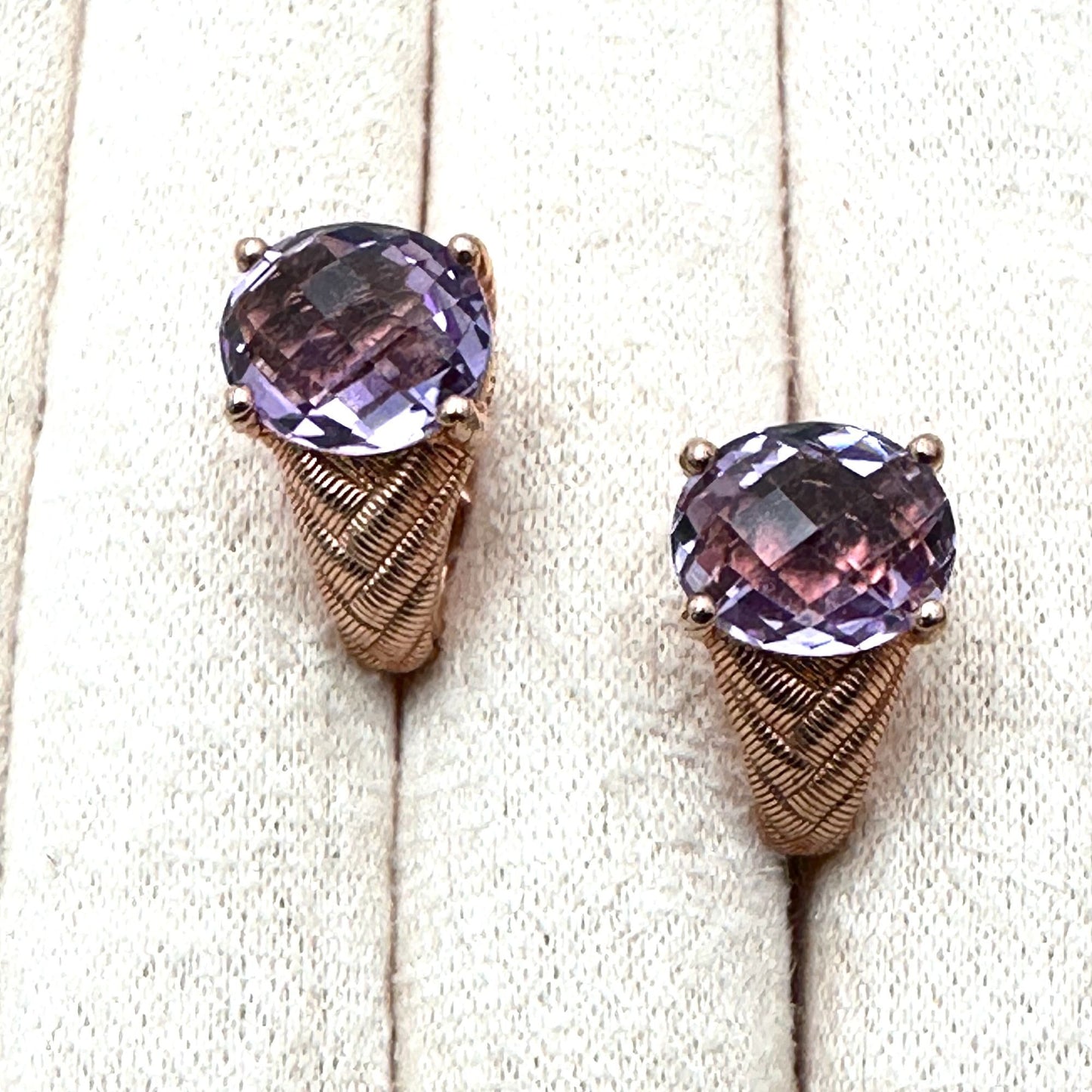 Judith Ripka Pierced Earrings Amethyst Rose Gold Plated Sterling Silver
