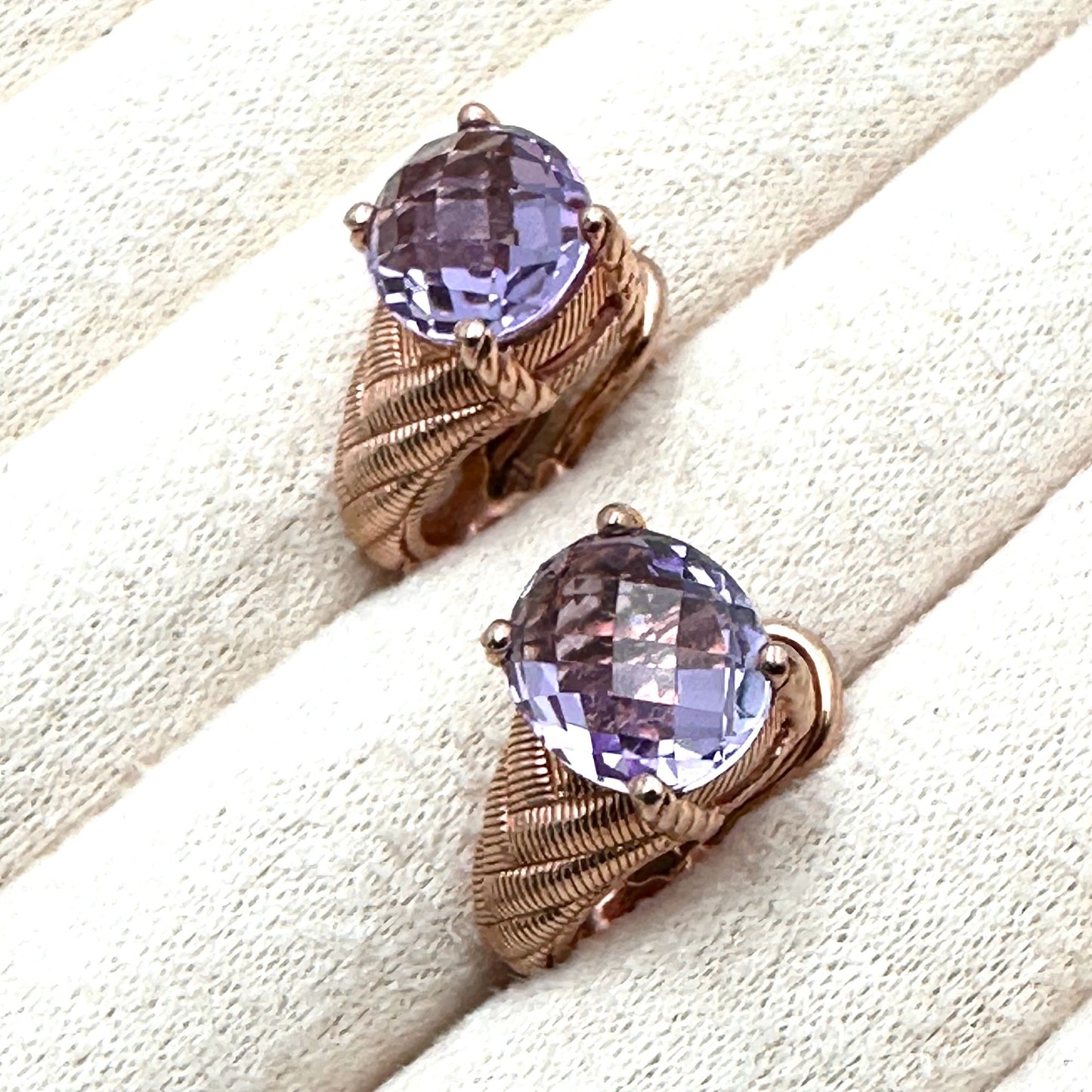 Judith Ripka Pierced Earrings Amethyst Rose Gold Plated Sterling Silver