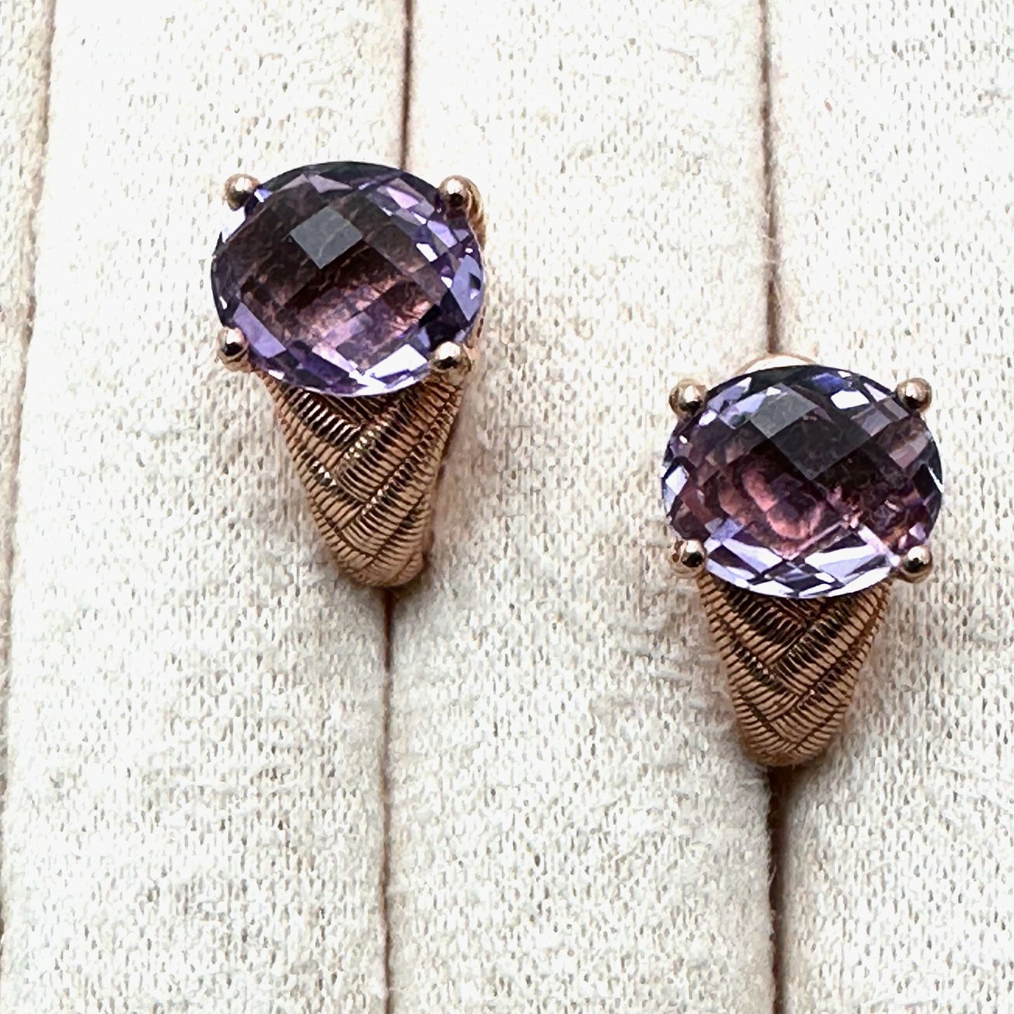 Judith Ripka Pierced Earrings Amethyst Rose Gold Plated Sterling Silver