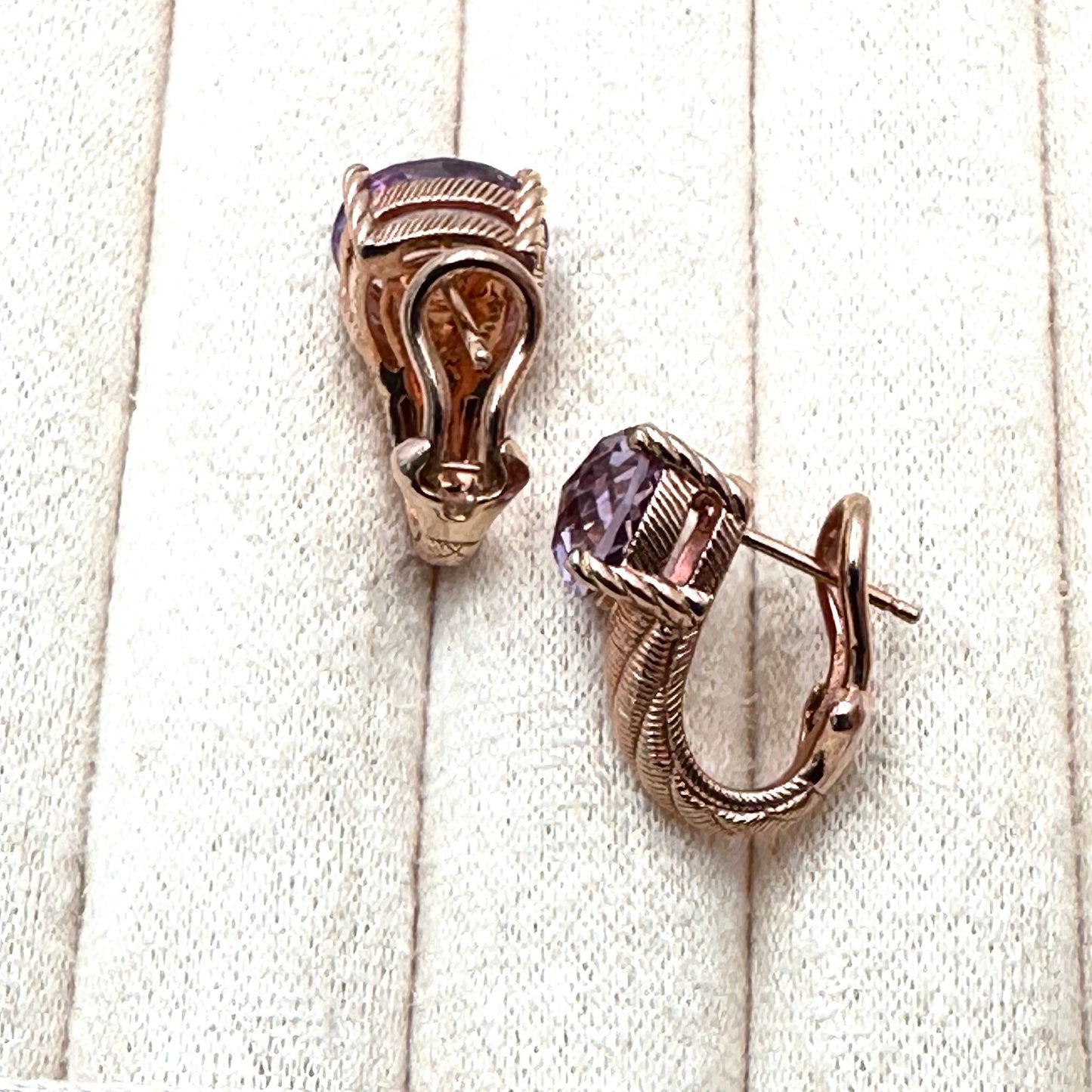 Judith Ripka Pierced Earrings Amethyst Rose Gold Plated Sterling Silver