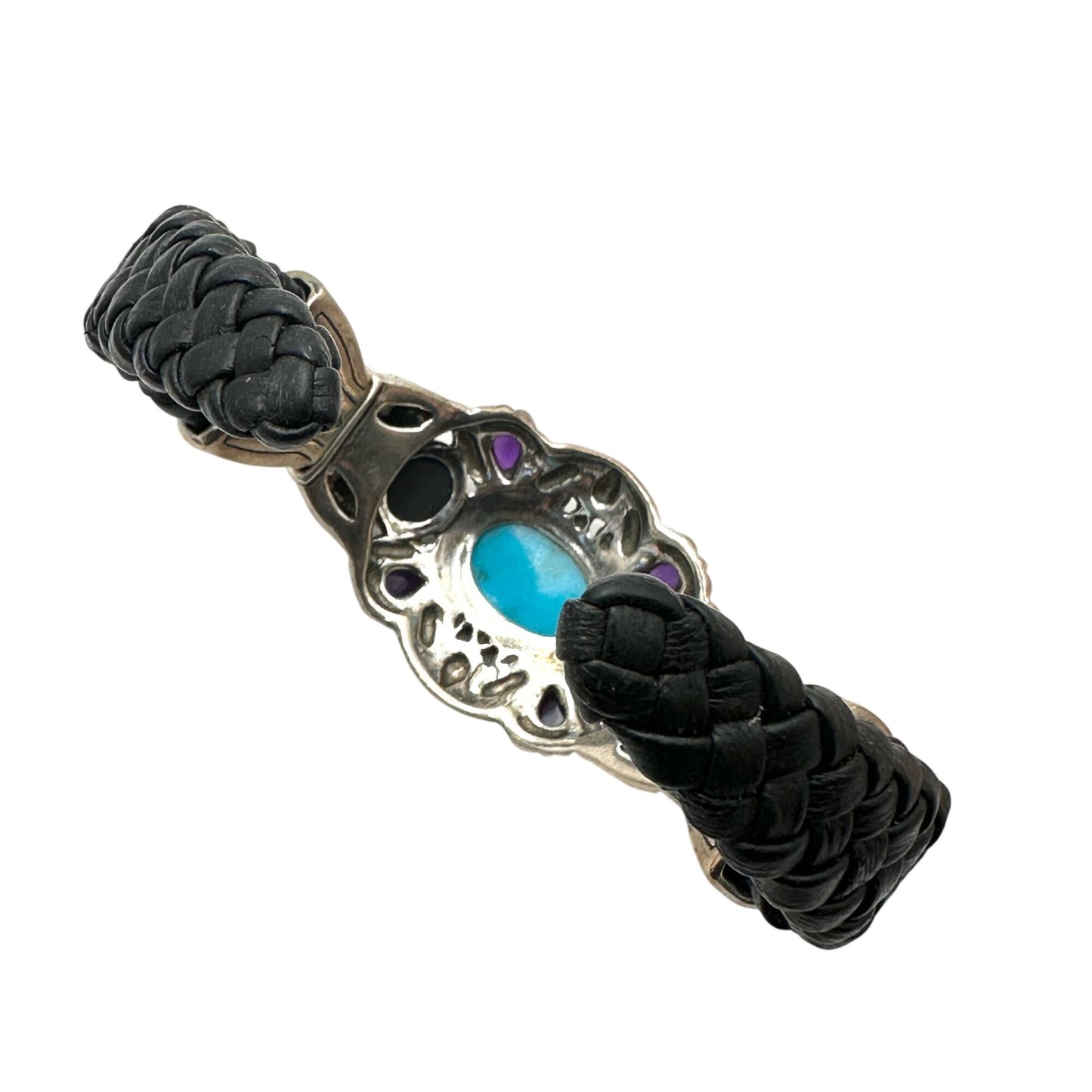 Carolyn Pollack Bracelet Turquoise Amethyst Pearl Sterling Silver Leather Cuff