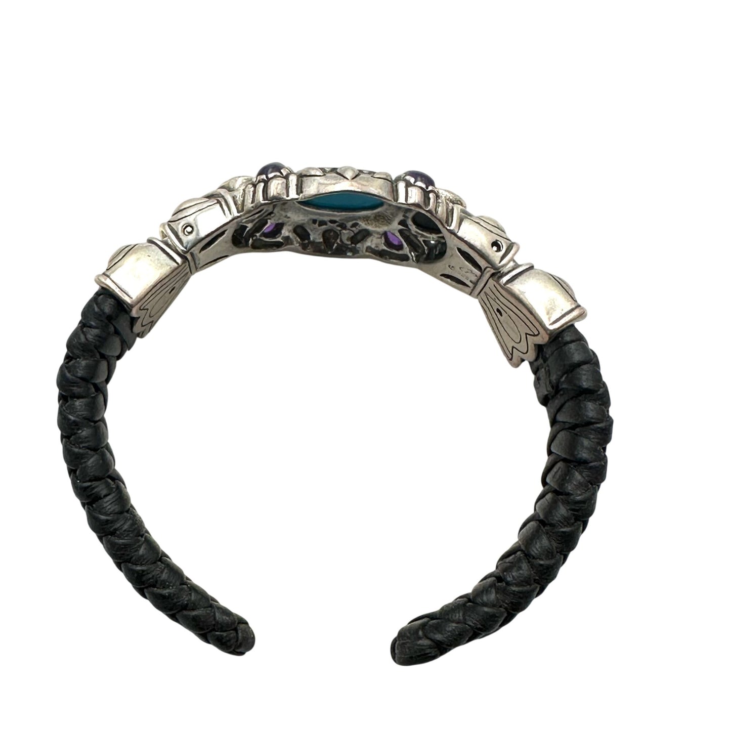 Carolyn Pollack Bracelet Turquoise Amethyst Pearl Sterling Silver Leather Cuff