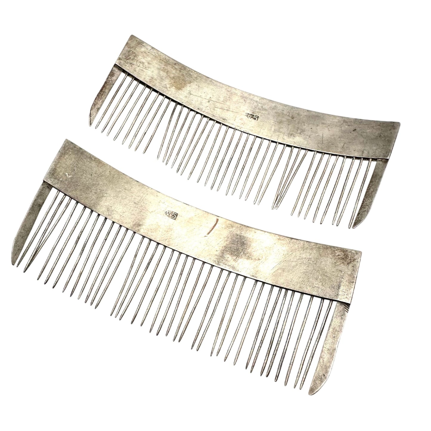 Antique Chinese Silver Ornate Dragon Repousse Hair Combs Late 1800s