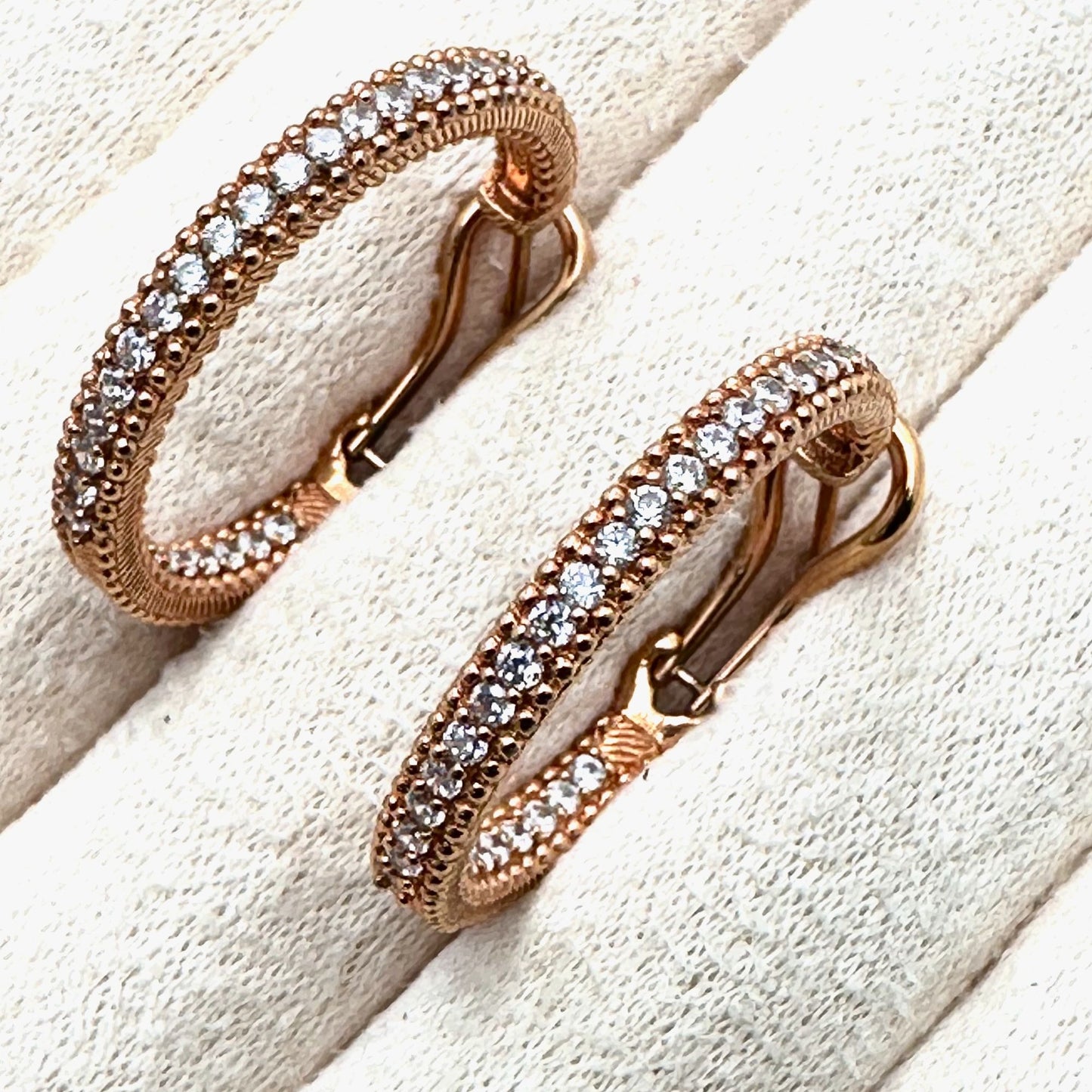 Judith Ripka Pierced 1 Inch Hoop Earrings Rose Gold Plated Sterling Silver