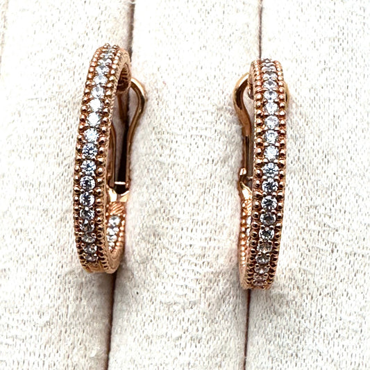 Judith Ripka Pierced 1 Inch Hoop Earrings Rose Gold Plated Sterling Silver
