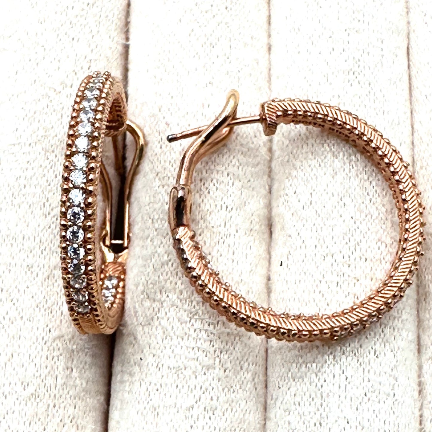 Judith Ripka Pierced 1 Inch Hoop Earrings Rose Gold Plated Sterling Silver