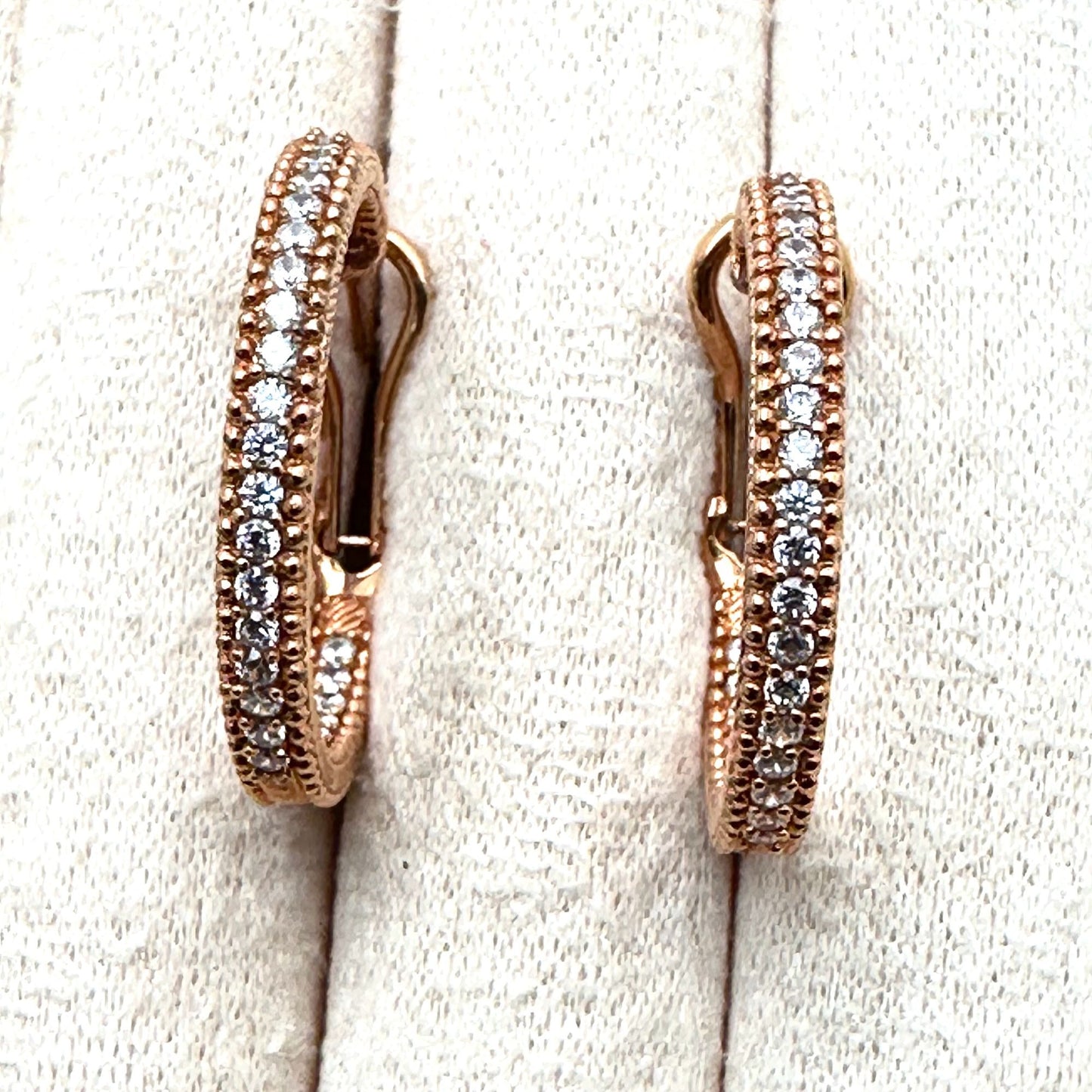 Judith Ripka Pierced 1 Inch Hoop Earrings Rose Gold Plated Sterling Silver