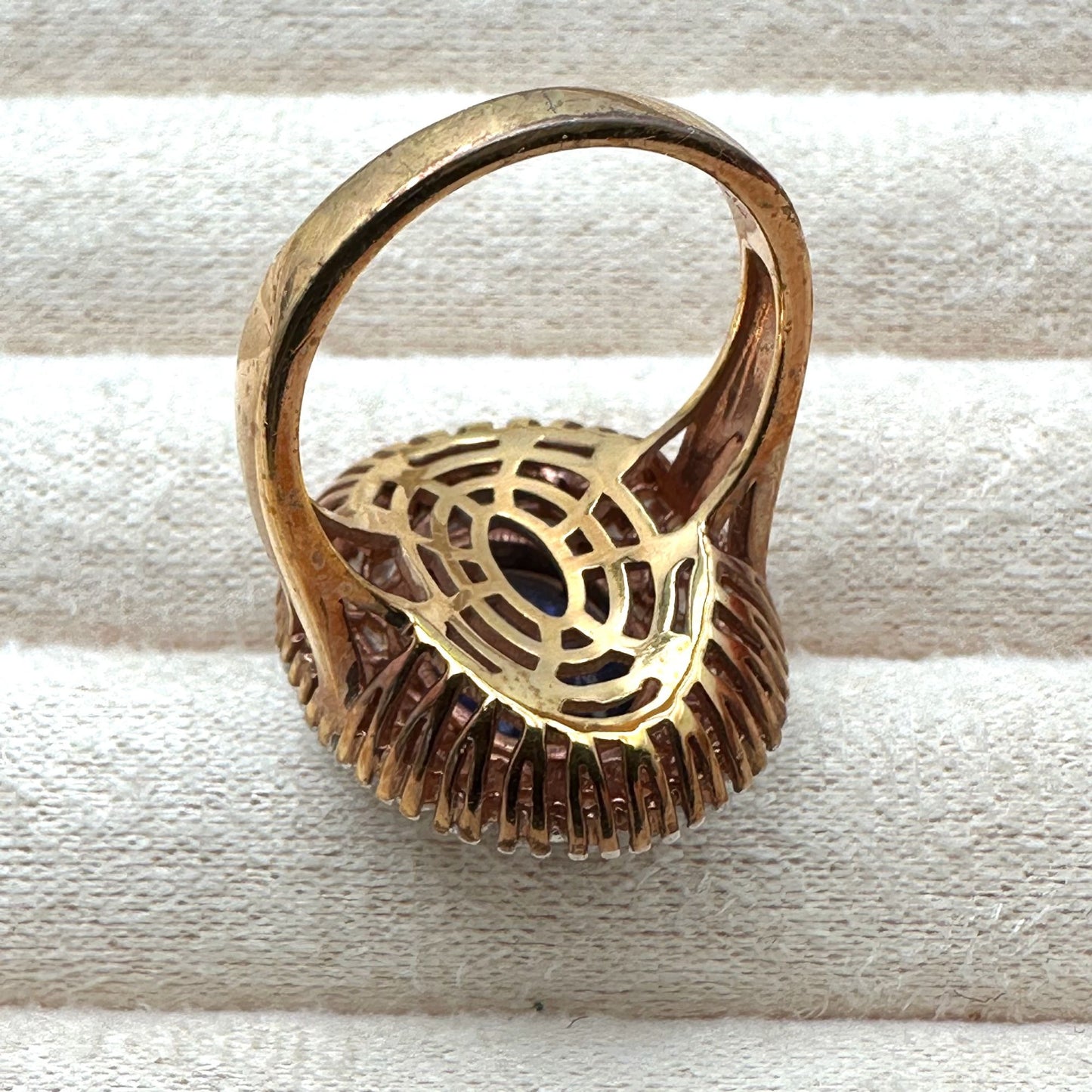 Blue Spinel Ring Oval Cut Halo Statement Gold Plated Sterling Silver Size 8