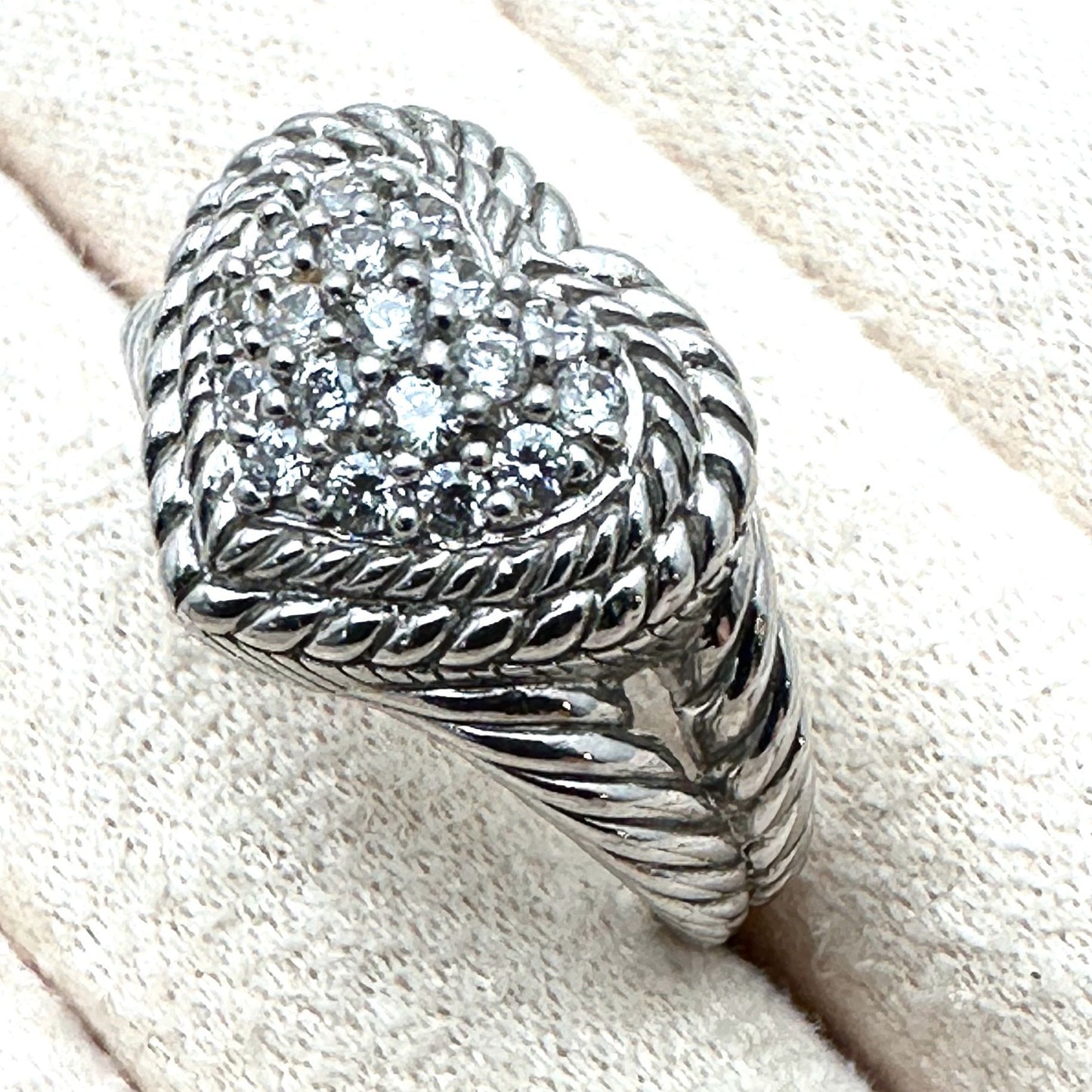 Judith Ripka Ring Sterling Silver Cubic Zirconia Heart Size 9 Unique Gift