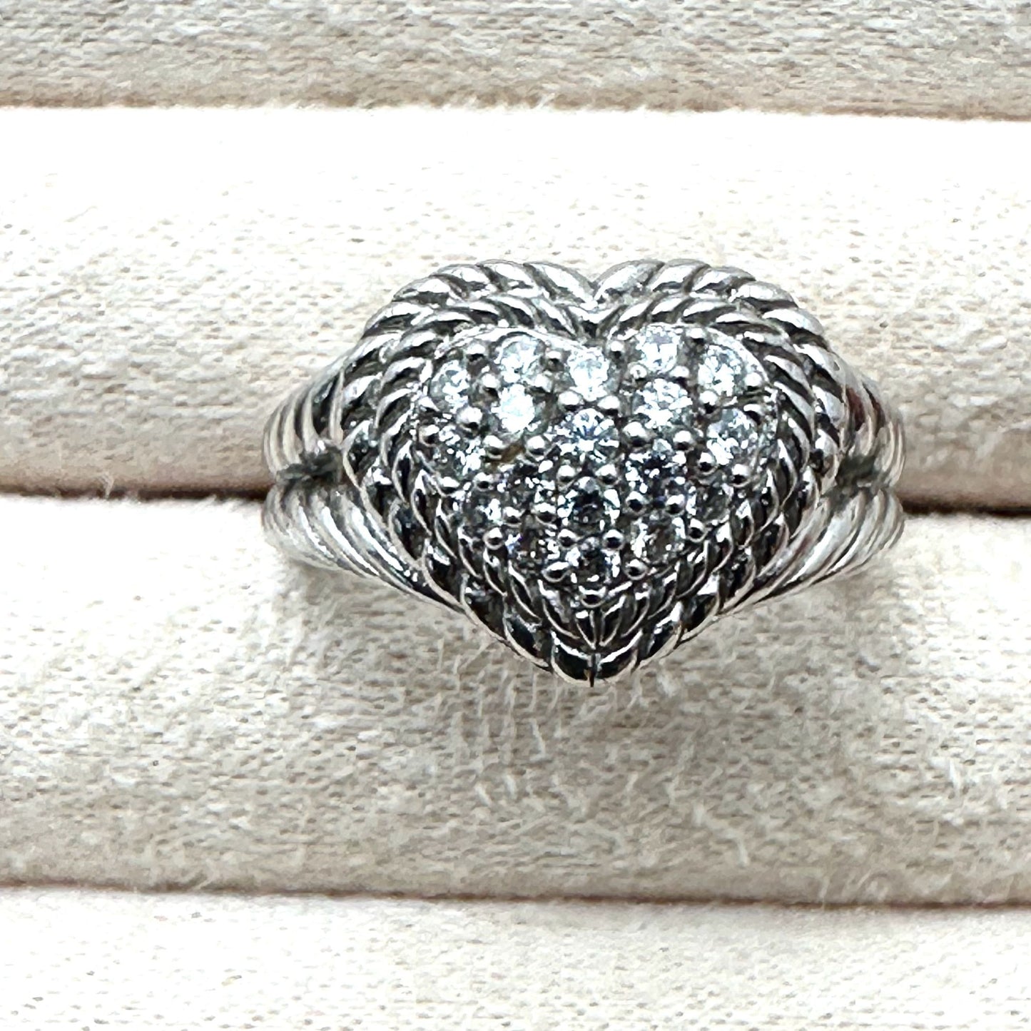 Judith Ripka Ring Sterling Silver Cubic Zirconia Heart Size 9 Unique Gift