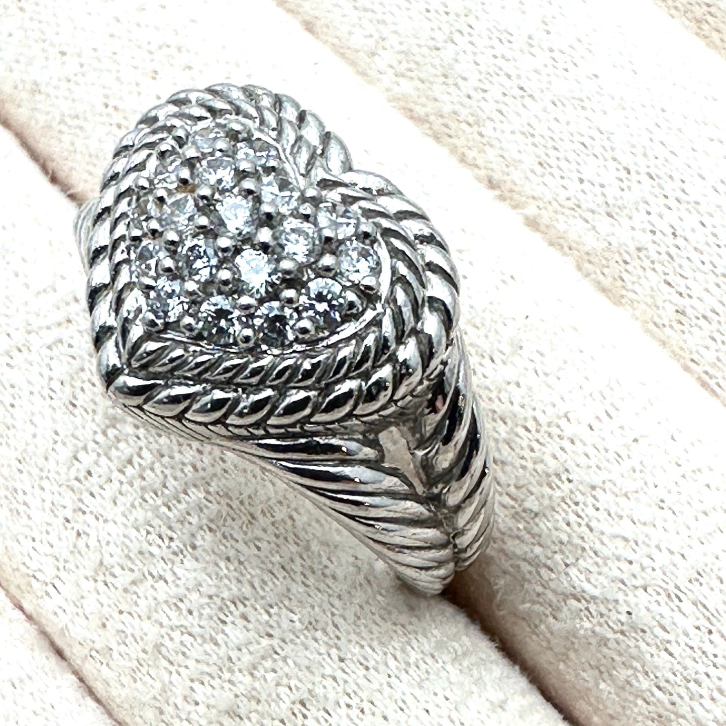 Judith Ripka Ring Sterling Silver Cubic Zirconia Heart Size 9 Unique Gift