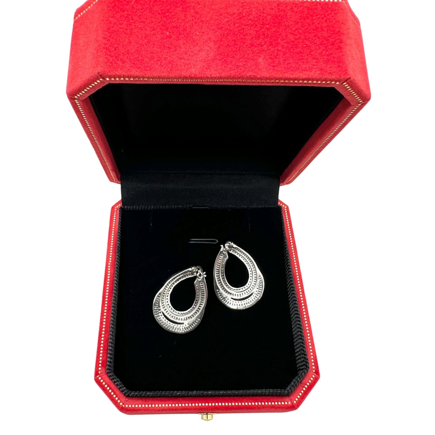 Baguette Diamond Sterling Silver Pierced Earrings 1 Inch Elongated Hoops