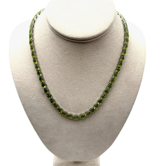 52 CTW Oval Green Peridot Gemstone Sterling Silver Tennis Necklace 18 Inch JTV