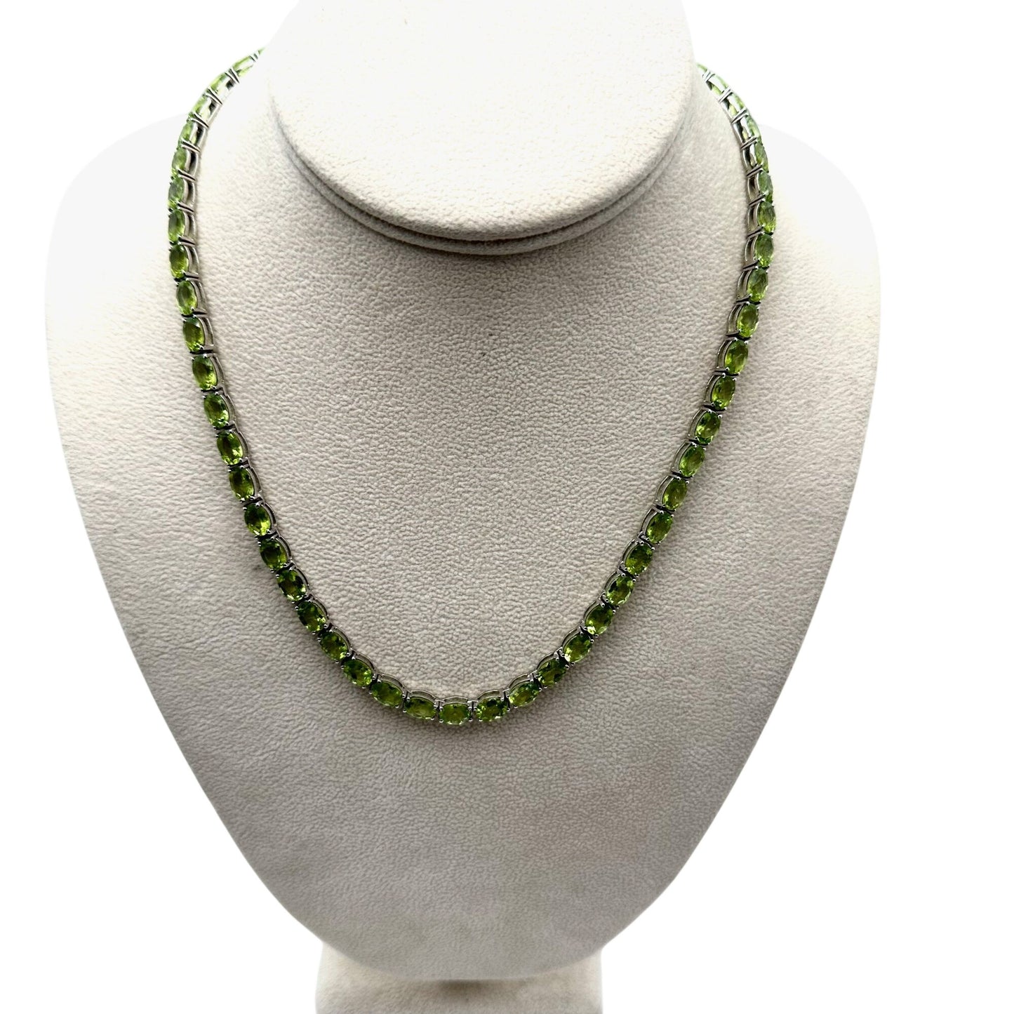 52 CTW Oval Green Peridot Gemstone Sterling Silver Tennis Necklace 18 Inch JTV