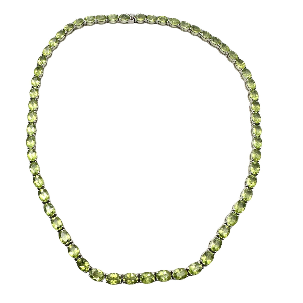 52 CTW Oval Green Peridot Gemstone Sterling Silver Tennis Necklace 18 Inch JTV