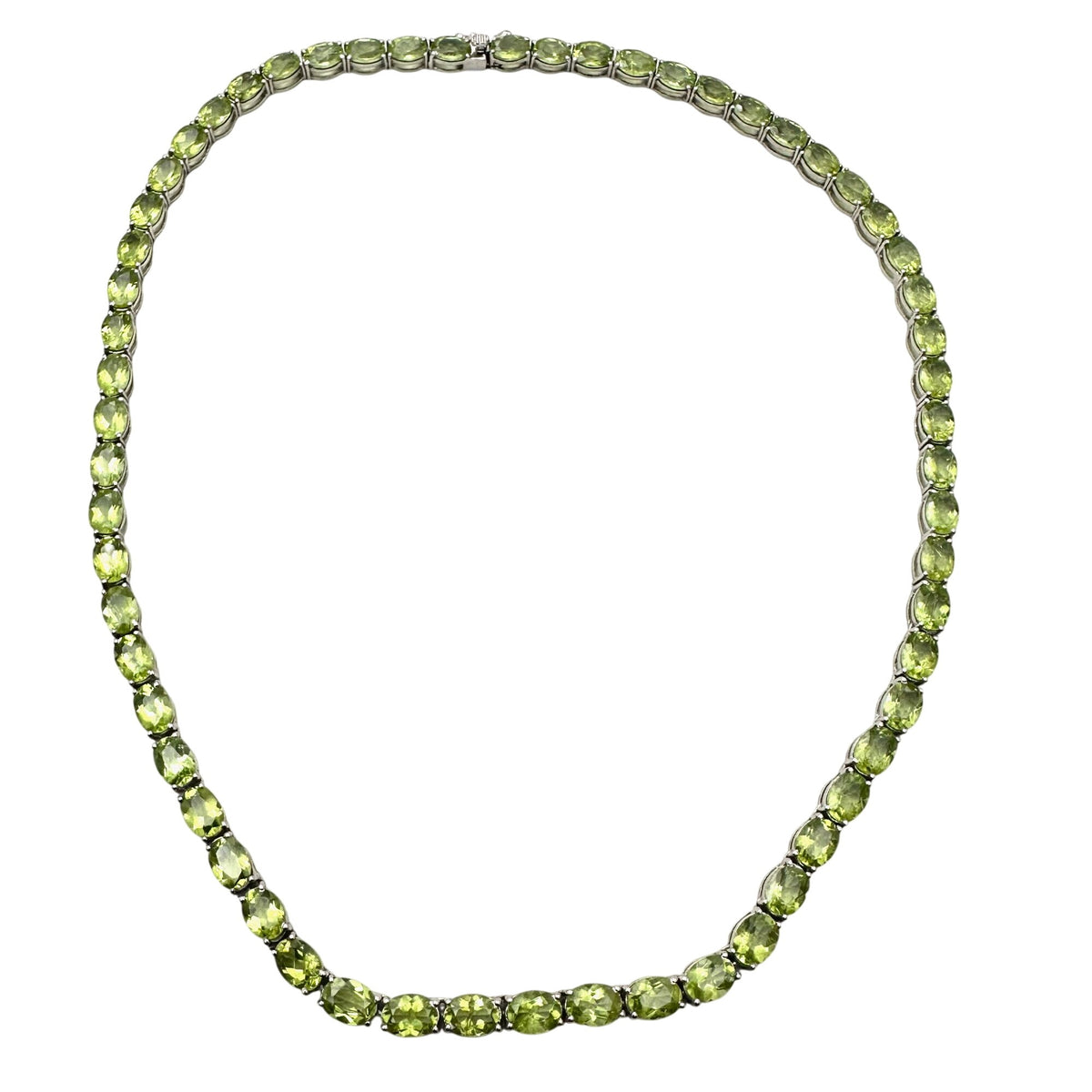 52 CTW Oval Green Peridot Gemstone Sterling Silver Tennis Necklace 18 Inch JTV