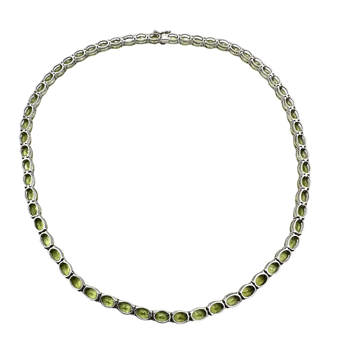 52 CTW Oval Green Peridot Gemstone Sterling Silver Tennis Necklace 18 Inch JTV