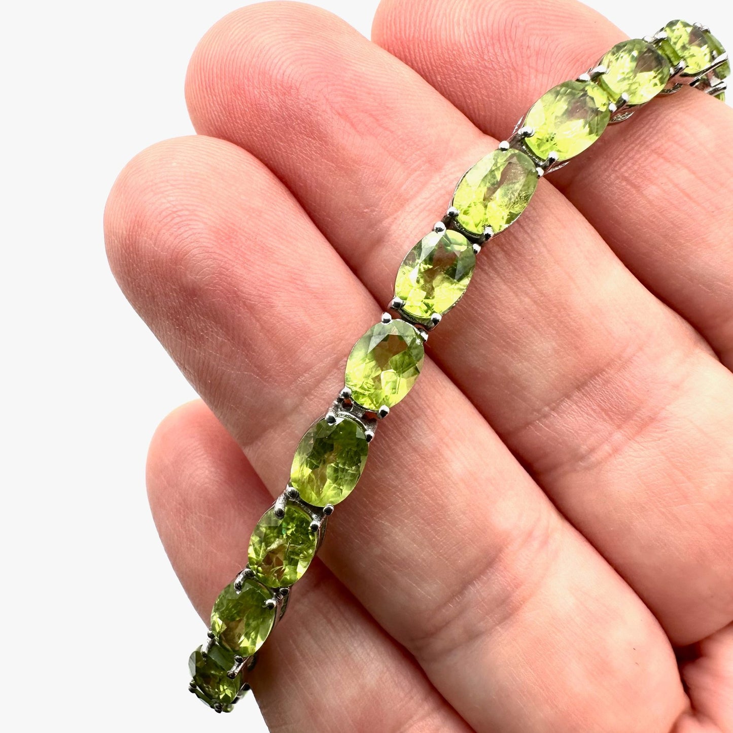 52 CTW Oval Green Peridot Gemstone Sterling Silver Tennis Necklace 18 Inch JTV