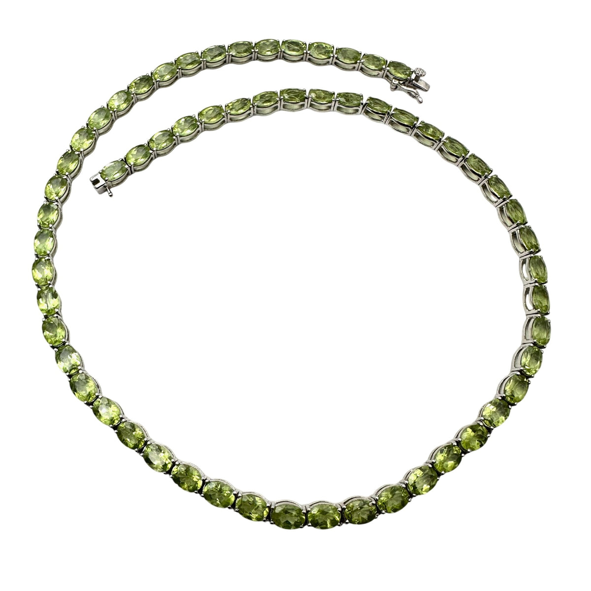 52 CTW Oval Green Peridot Gemstone Sterling Silver Tennis Necklace 18 Inch JTV