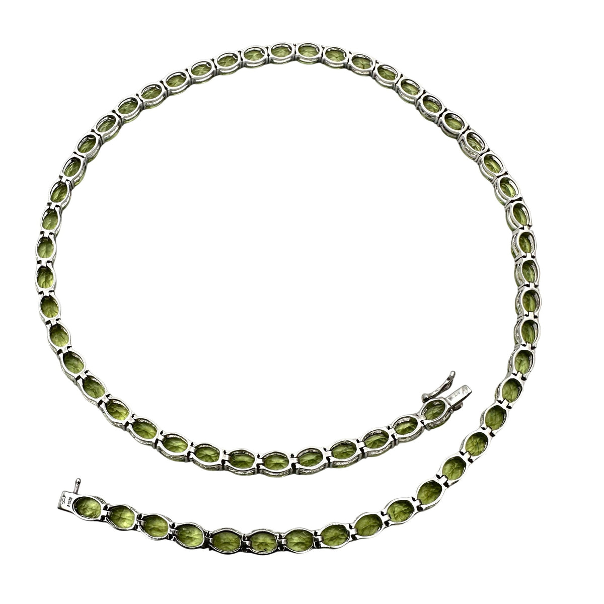 52 CTW Oval Green Peridot Gemstone Sterling Silver Tennis Necklace 18 Inch JTV