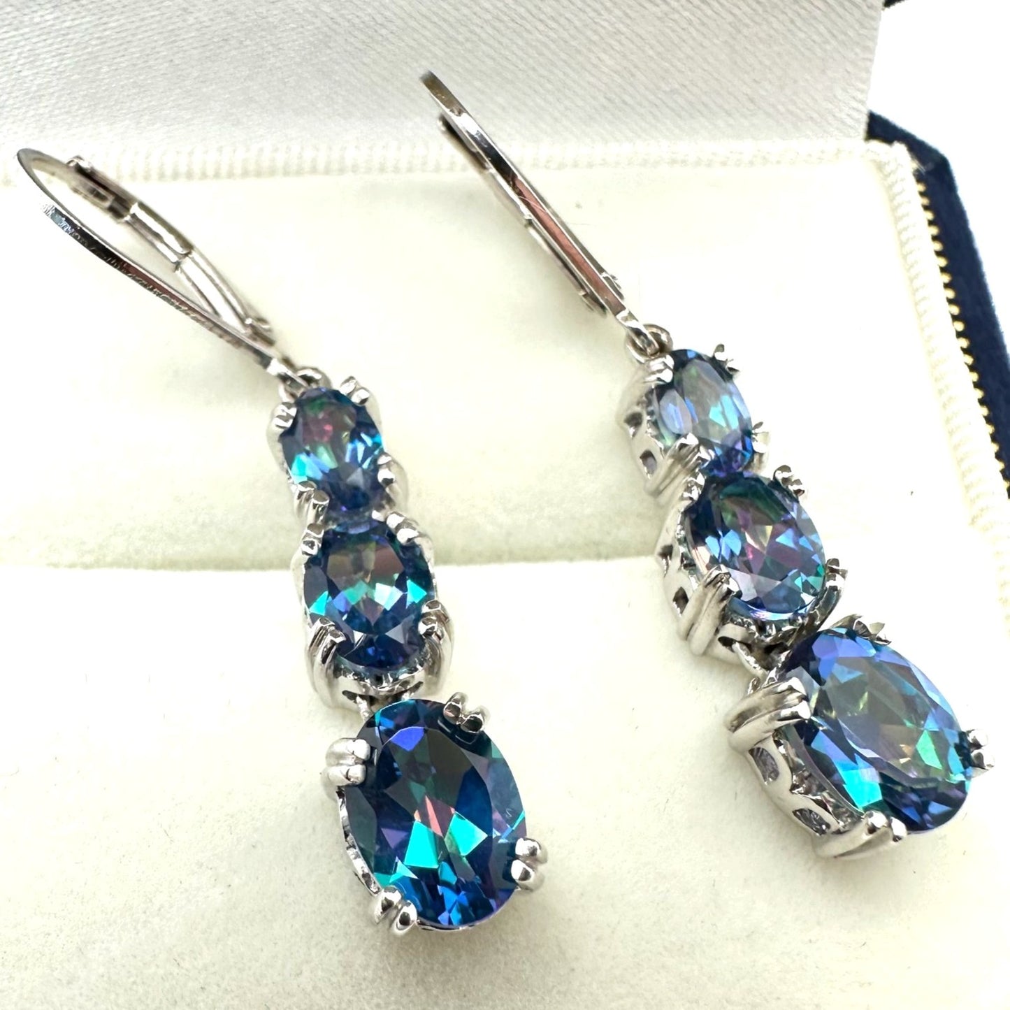 Color Changing Mystic Topaz Sterling Silver Pierced Earrings 1.5 Inch Signed BBJ