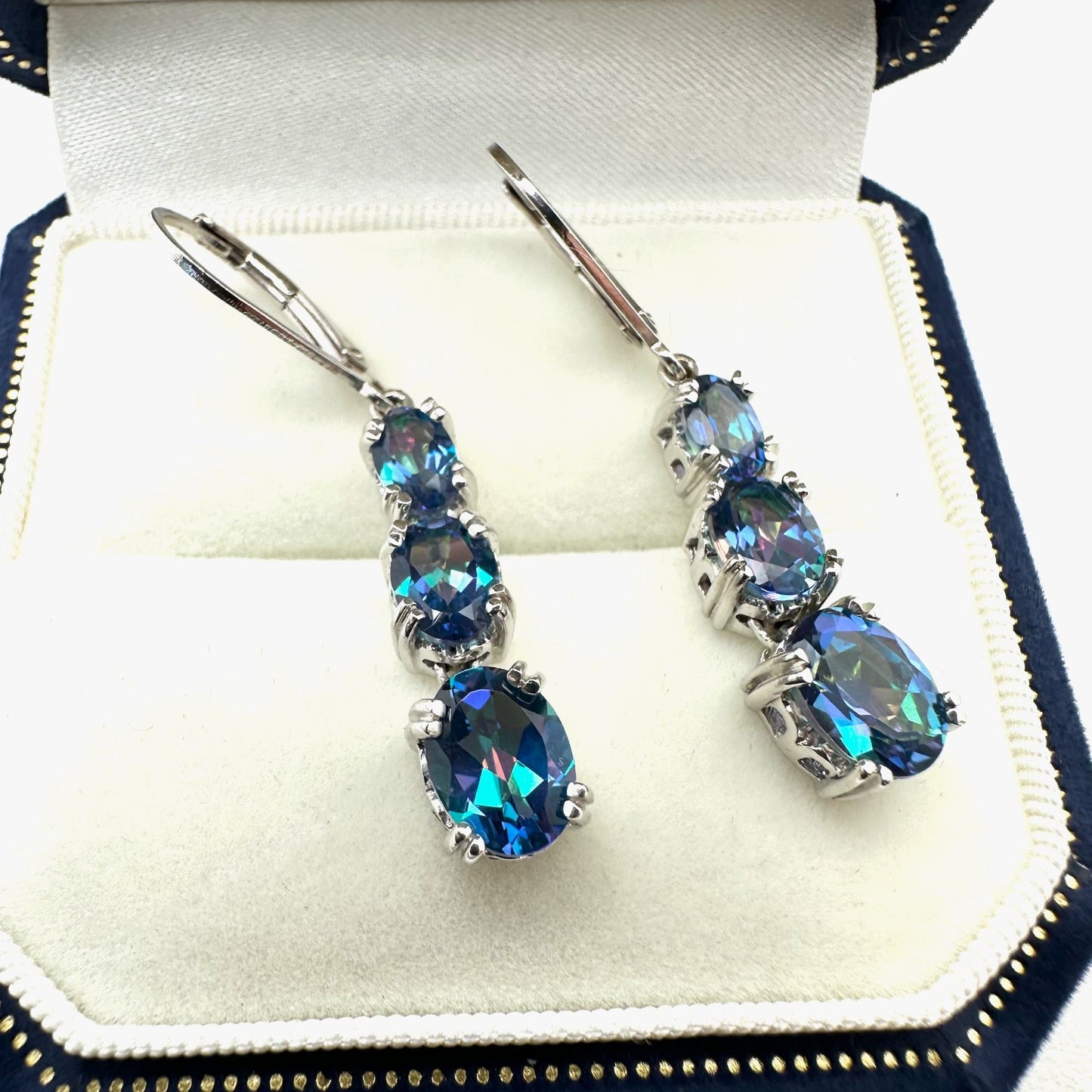 Color Changing Mystic Topaz Sterling Silver Pierced Earrings 1.5 Inch Signed BBJ