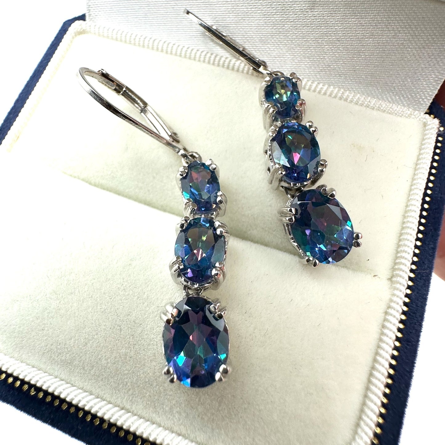 Color Changing Mystic Topaz Sterling Silver Pierced Earrings 1.5 Inch Signed BBJ