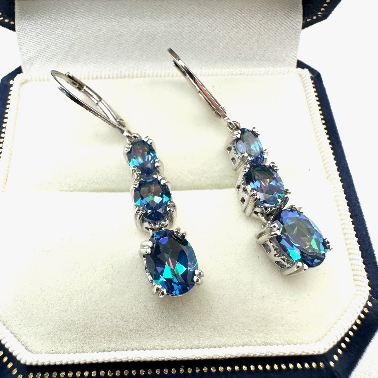 Color Changing Mystic Topaz Sterling Silver Pierced Earrings 1.5 Inch Signed BBJ