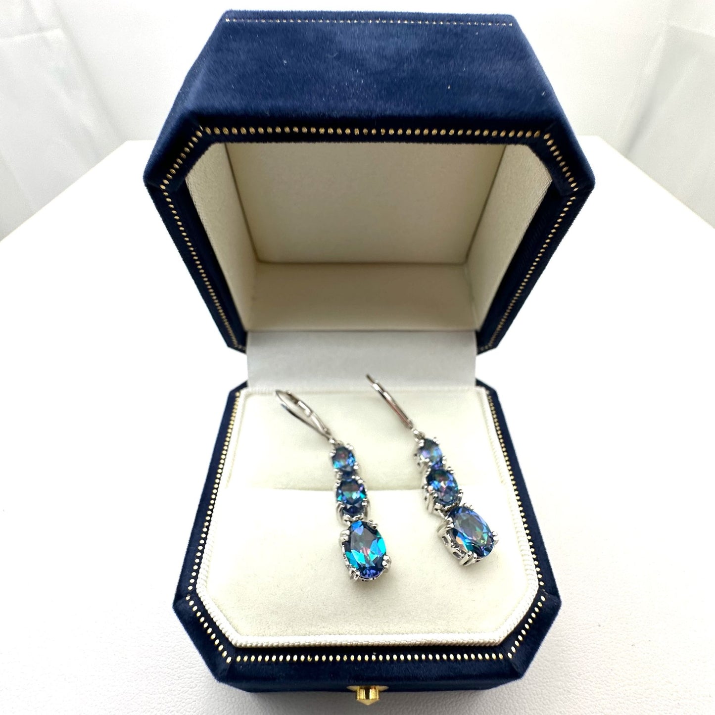 Color Changing Mystic Topaz Sterling Silver Pierced Earrings 1.5 Inch Signed BBJ