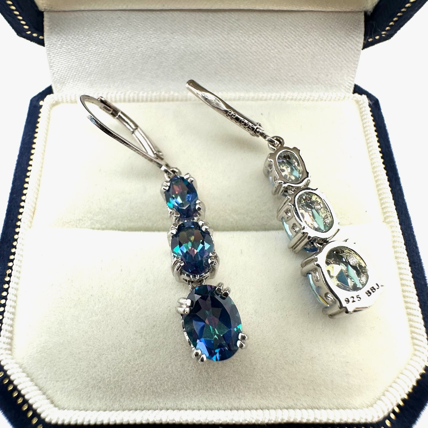 Color Changing Mystic Topaz Sterling Silver Pierced Earrings 1.5 Inch Signed BBJ