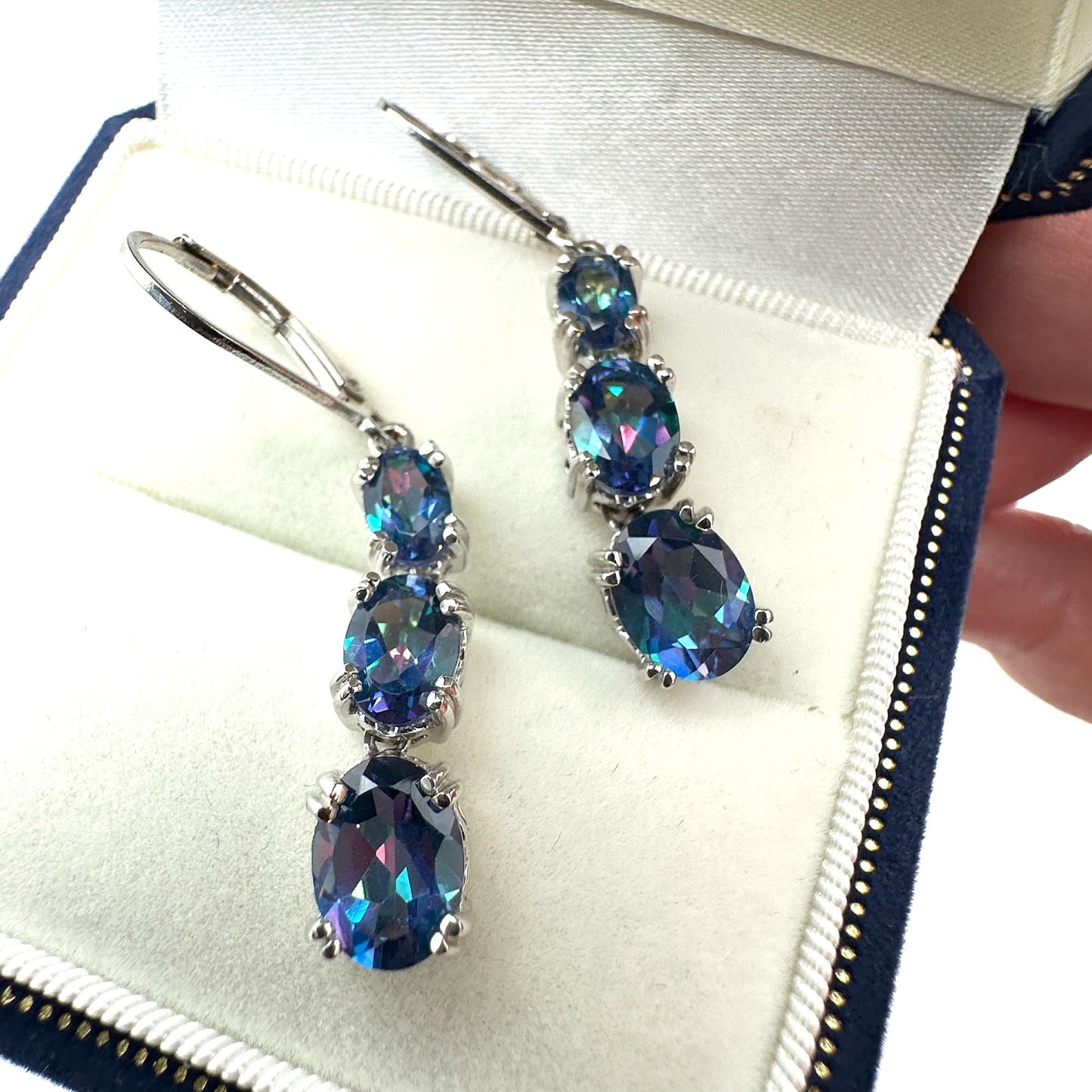 Color Changing Mystic Topaz Sterling Silver Pierced Earrings 1.5 Inch Signed BBJ