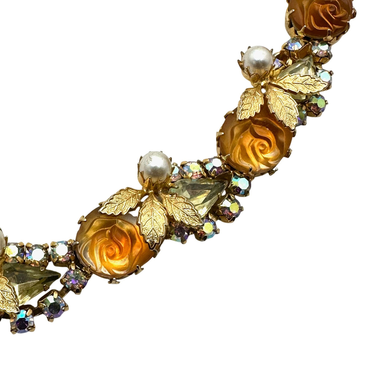 Vintage Juliana? Yellow Orange Givre Glass Rhinestone Gold Tone 7.25" Bracelet