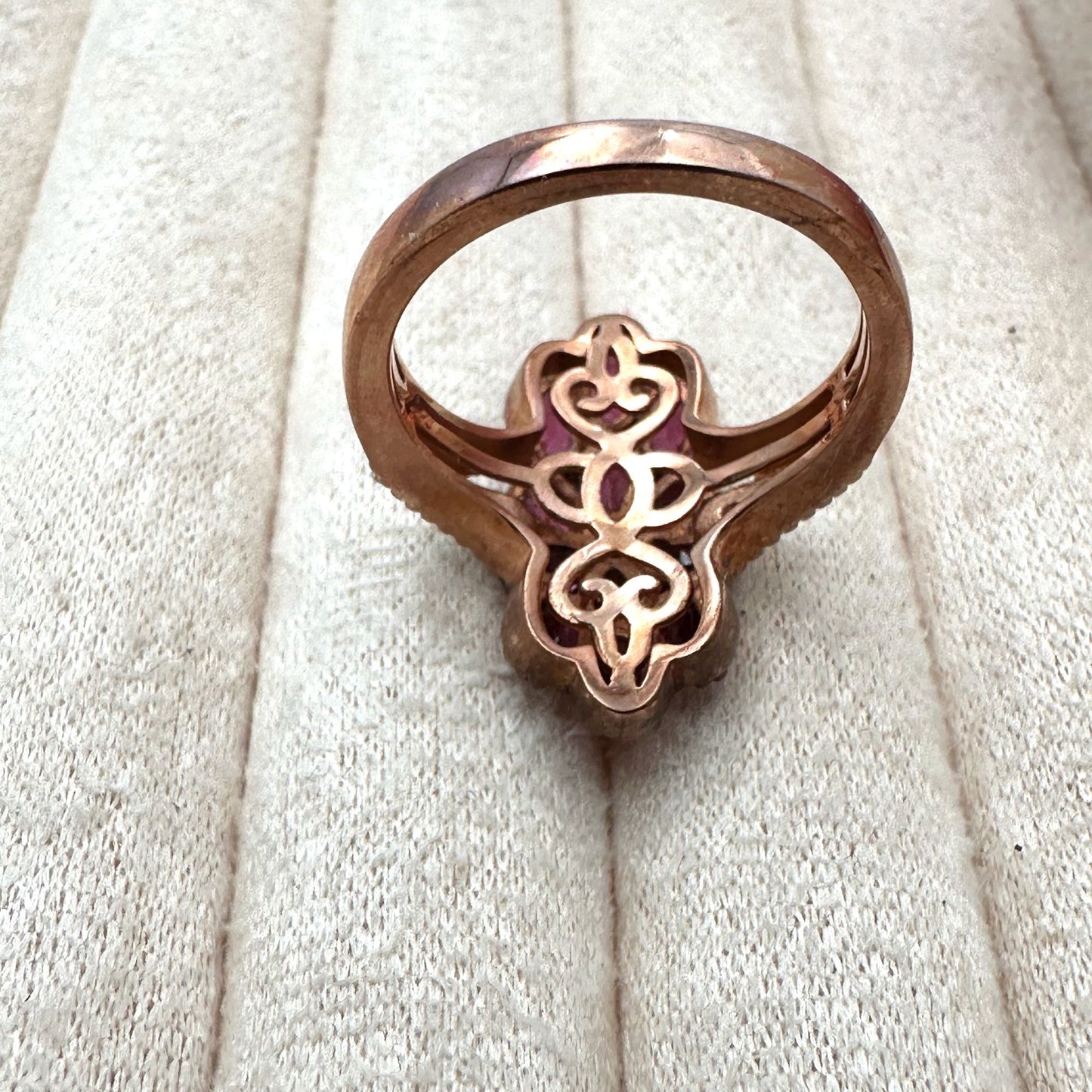 Chuck Clemency Ring Rhodolite Garnet & Topaz Rose Gold Plated Sterling Size 8