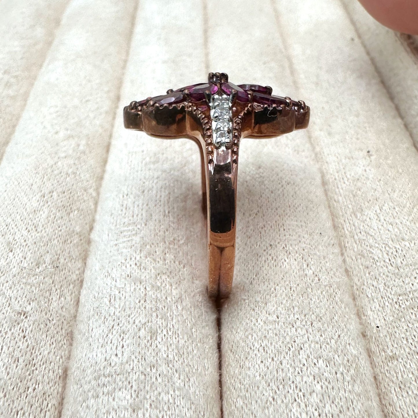 Chuck Clemency Ring Rhodolite Garnet & Topaz Rose Gold Plated Sterling Size 8