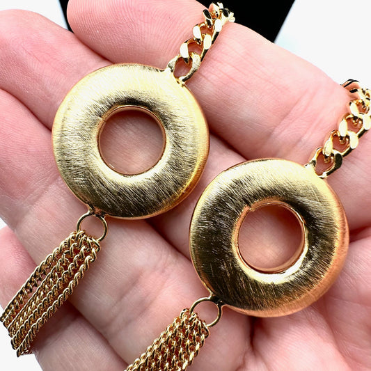 Moda Al Massimo 18K Gold Plated Bronze Brushed Circled Necklace 28 Inch