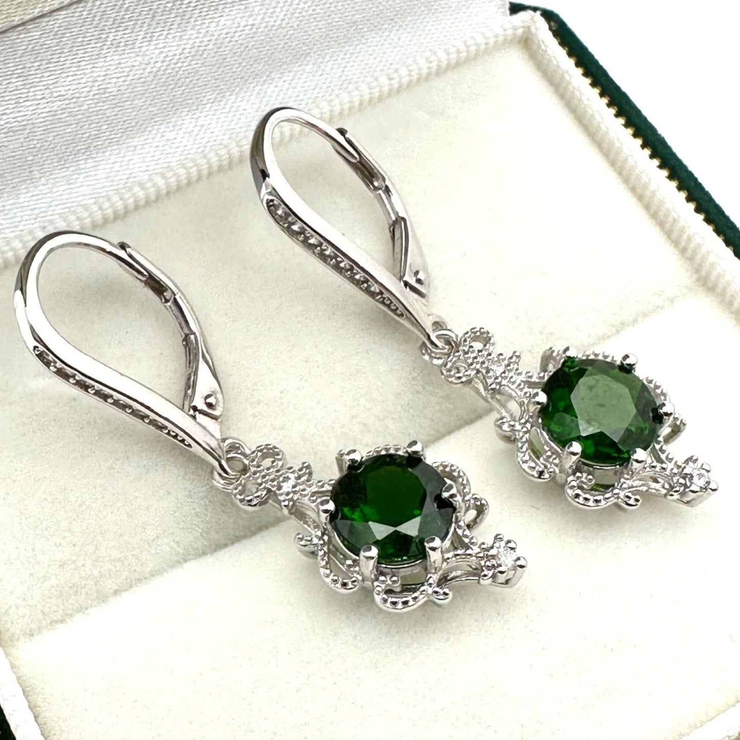 Chrome Diopside Diamond Accent Sterling Silver Earrings Pierced 1.5 Inch
