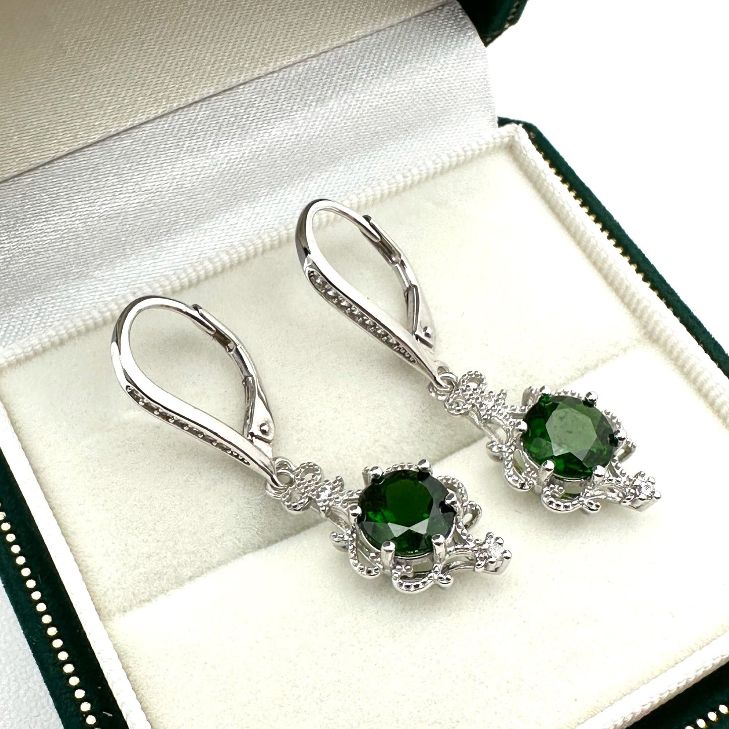 Chrome Diopside Diamond Accent Sterling Silver Earrings Pierced 1.5 Inch
