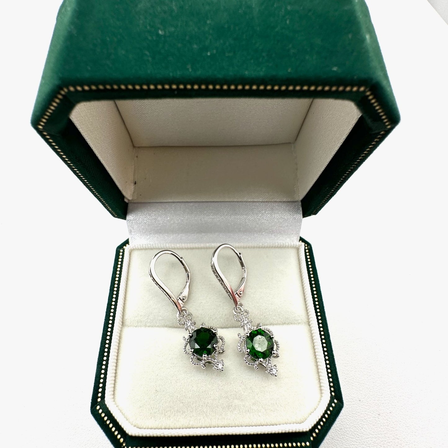 Chrome Diopside Diamond Accent Sterling Silver Earrings Pierced 1.5 Inch