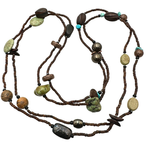 Vintage Silpada 60" Sterling Silver Turquoise & Heishi Bead Necklace JB26
