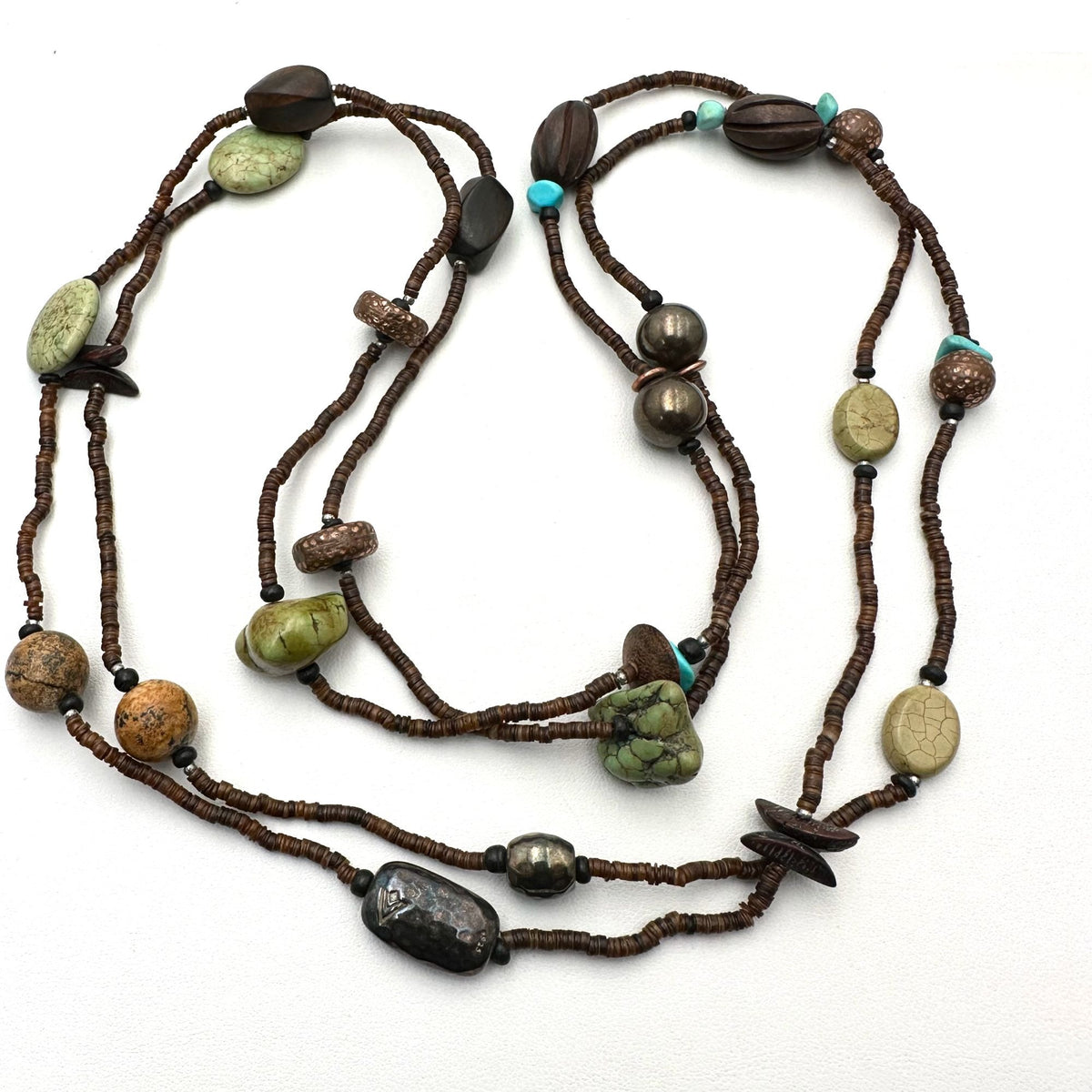 Vintage Silpada 60" Sterling Silver Turquoise & Heishi Bead Necklace JB26